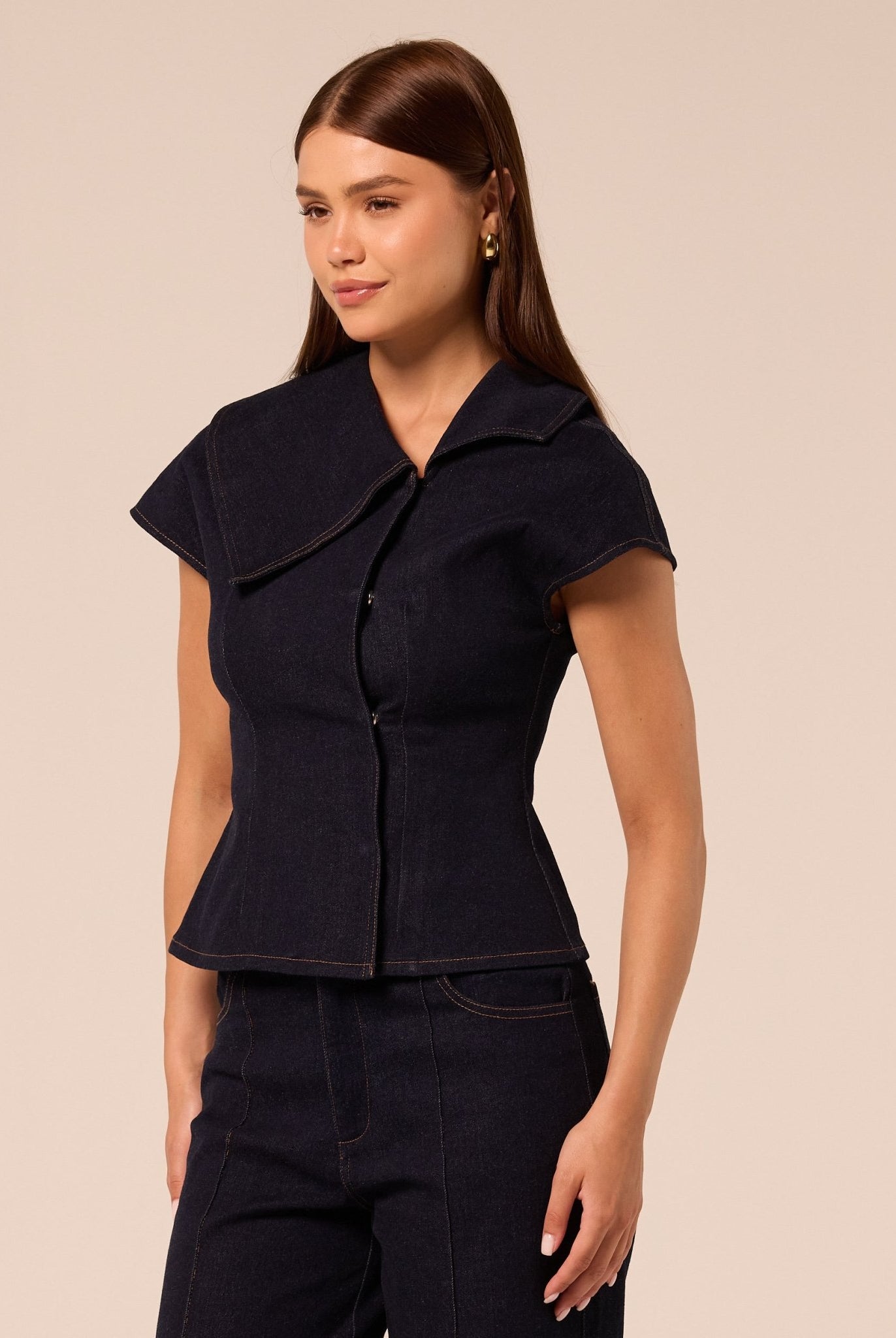 Defined-Waist Denim Shirt - shopaleena