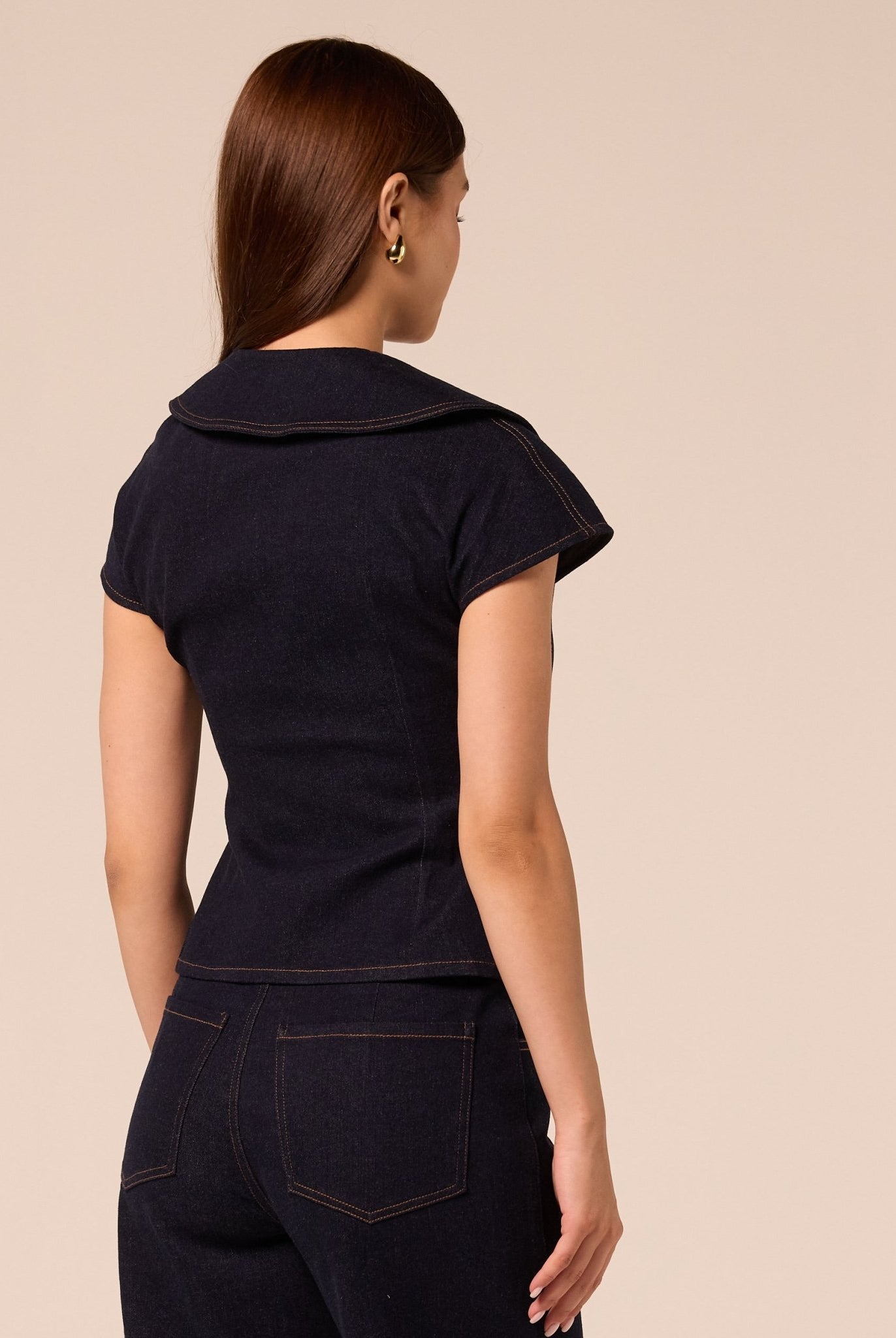 Defined-Waist Denim Shirt - shopaleena