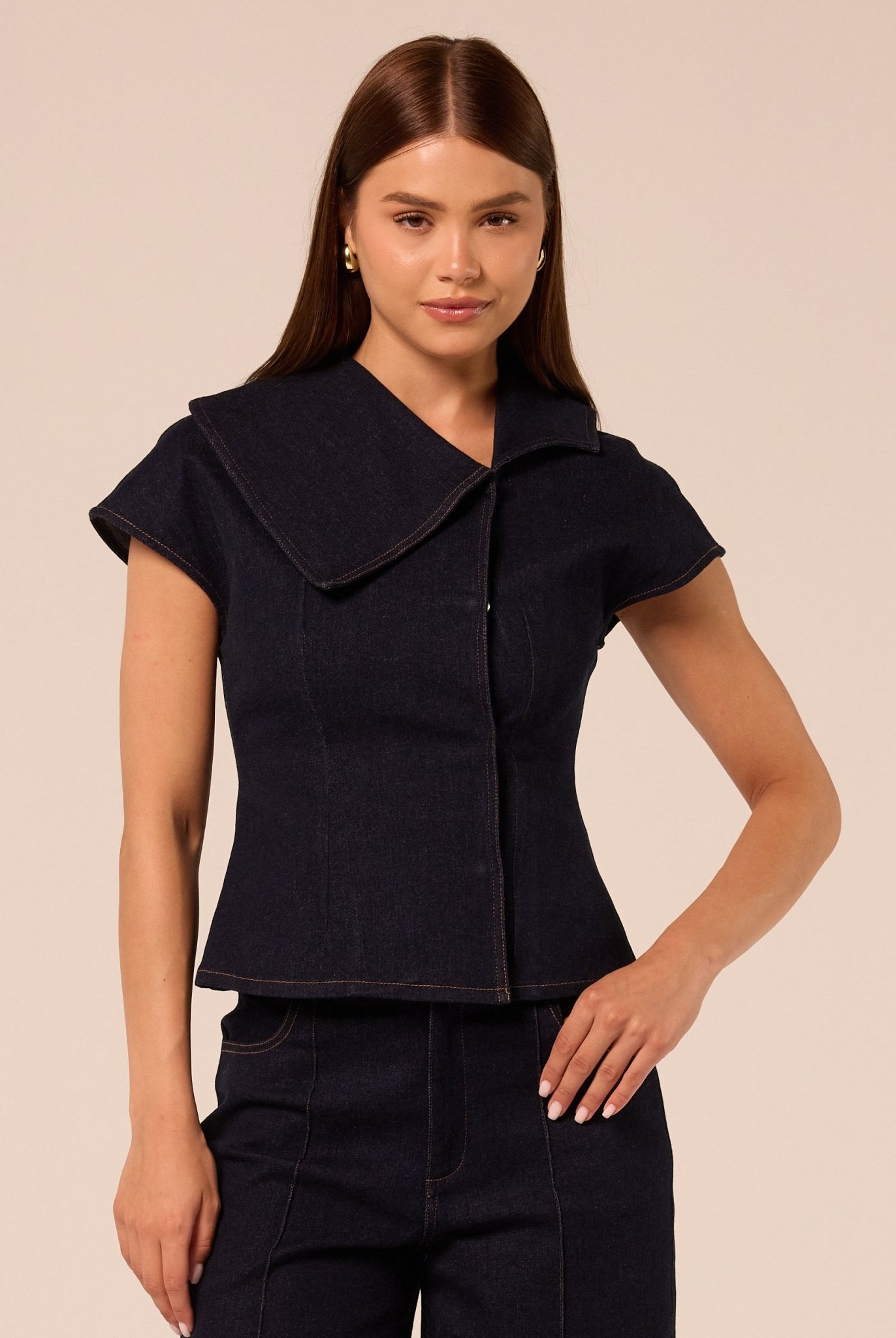 Defined-Waist Denim Shirt - shopaleena