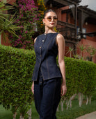 Denim Sleeveless Top With Buttons - shopaleena