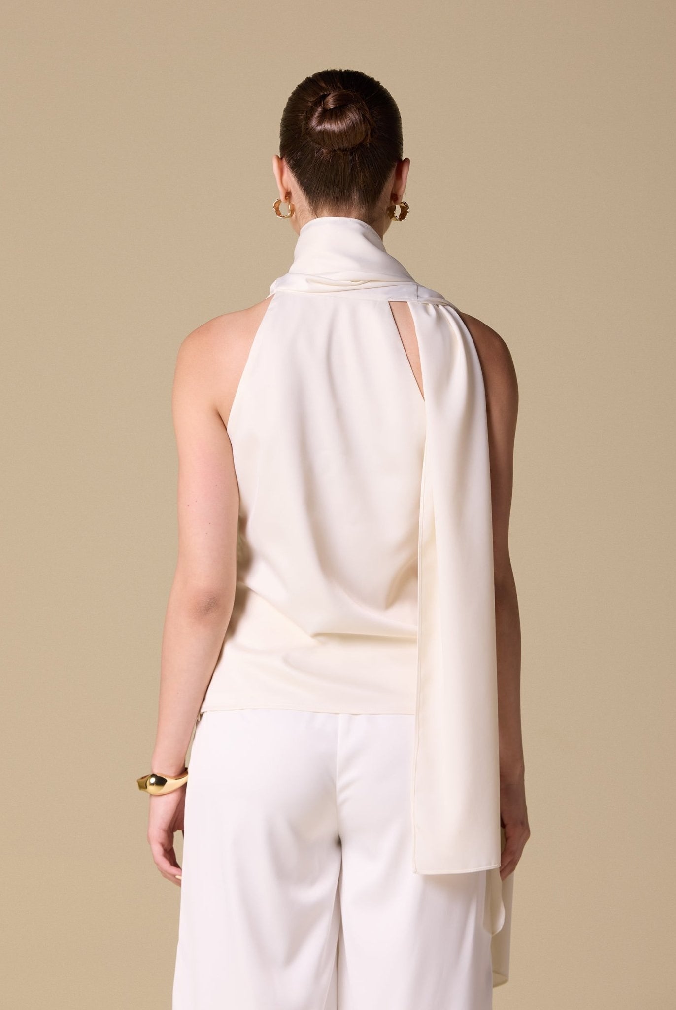 Draped Cowl Top with Attached Scarf - shopaleena