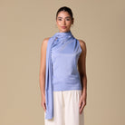 Draped Cowl Top with Attached Scarf - shopaleena
