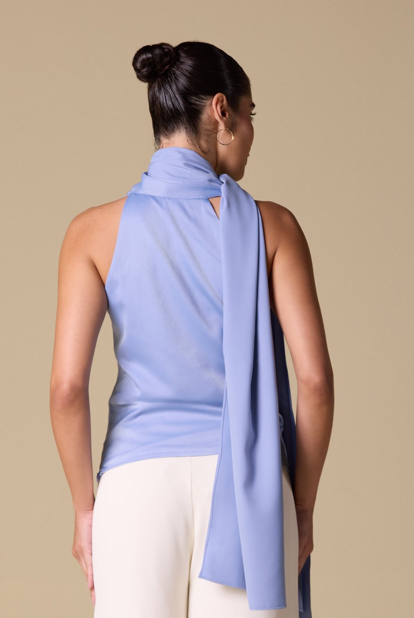 Draped Cowl Top with Attached Scarf - shopaleena