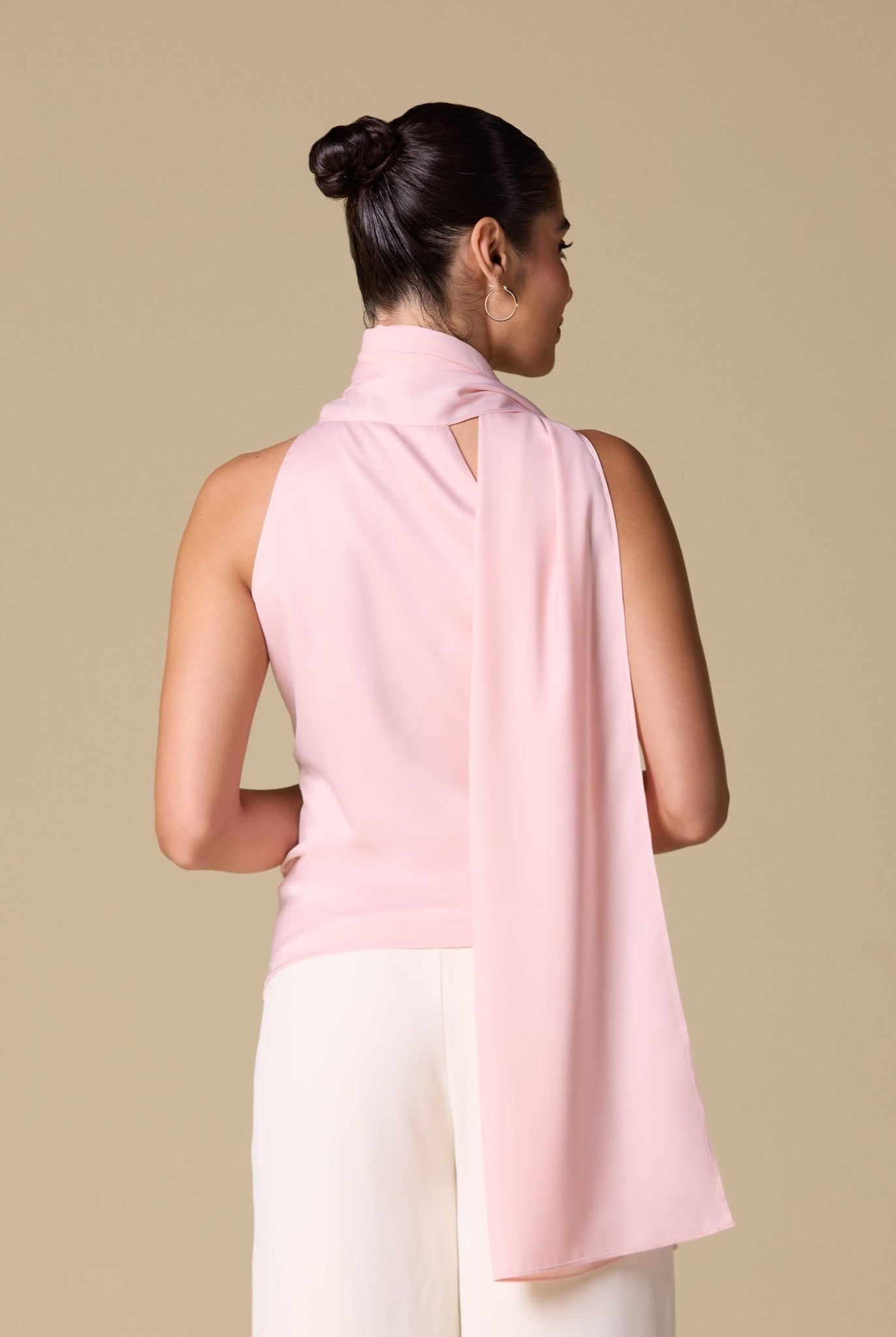 Draped Cowl Top with Attached Scarf - shopaleena