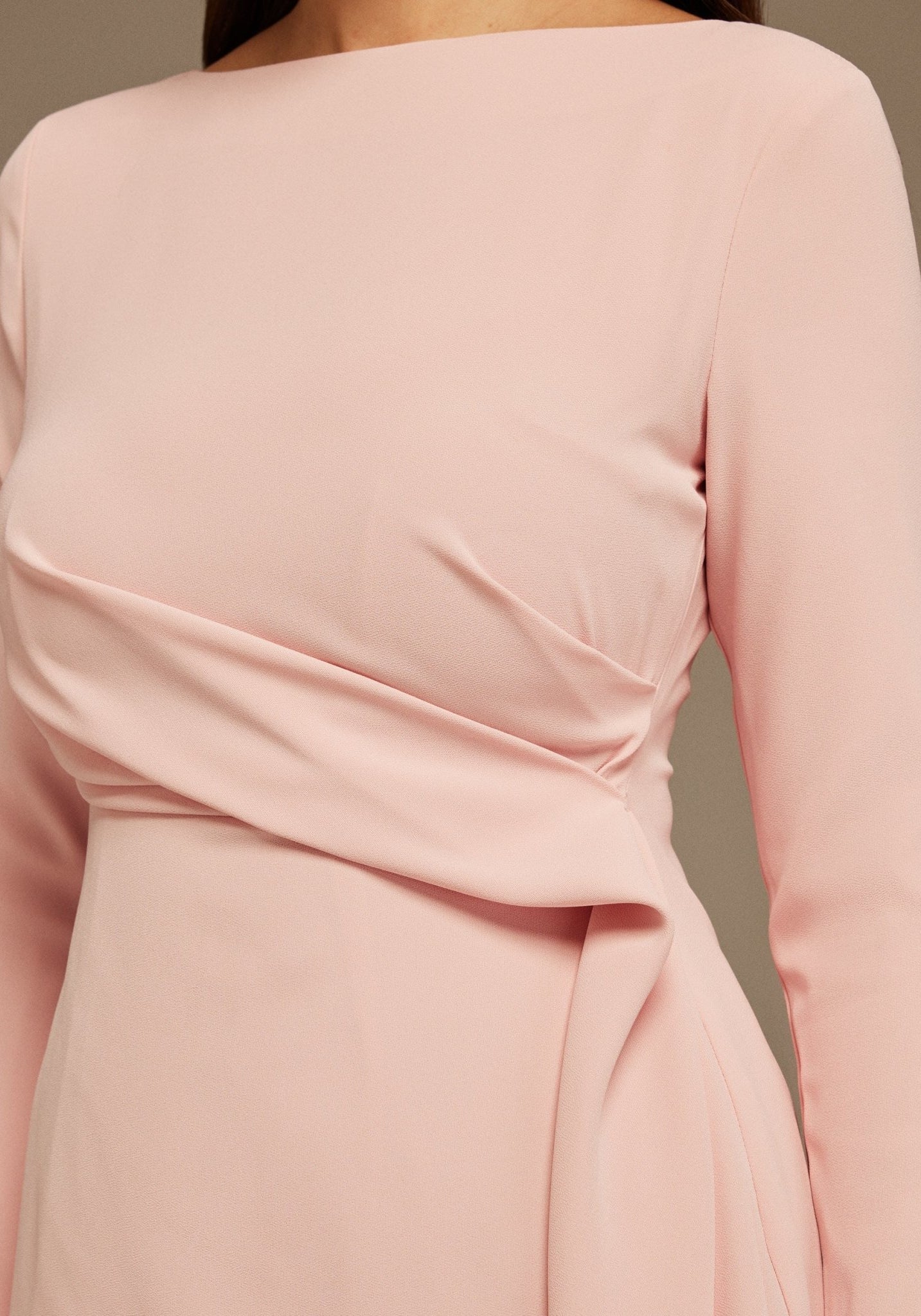 Draped Midi Dress with Long Sleeves - shopaleena