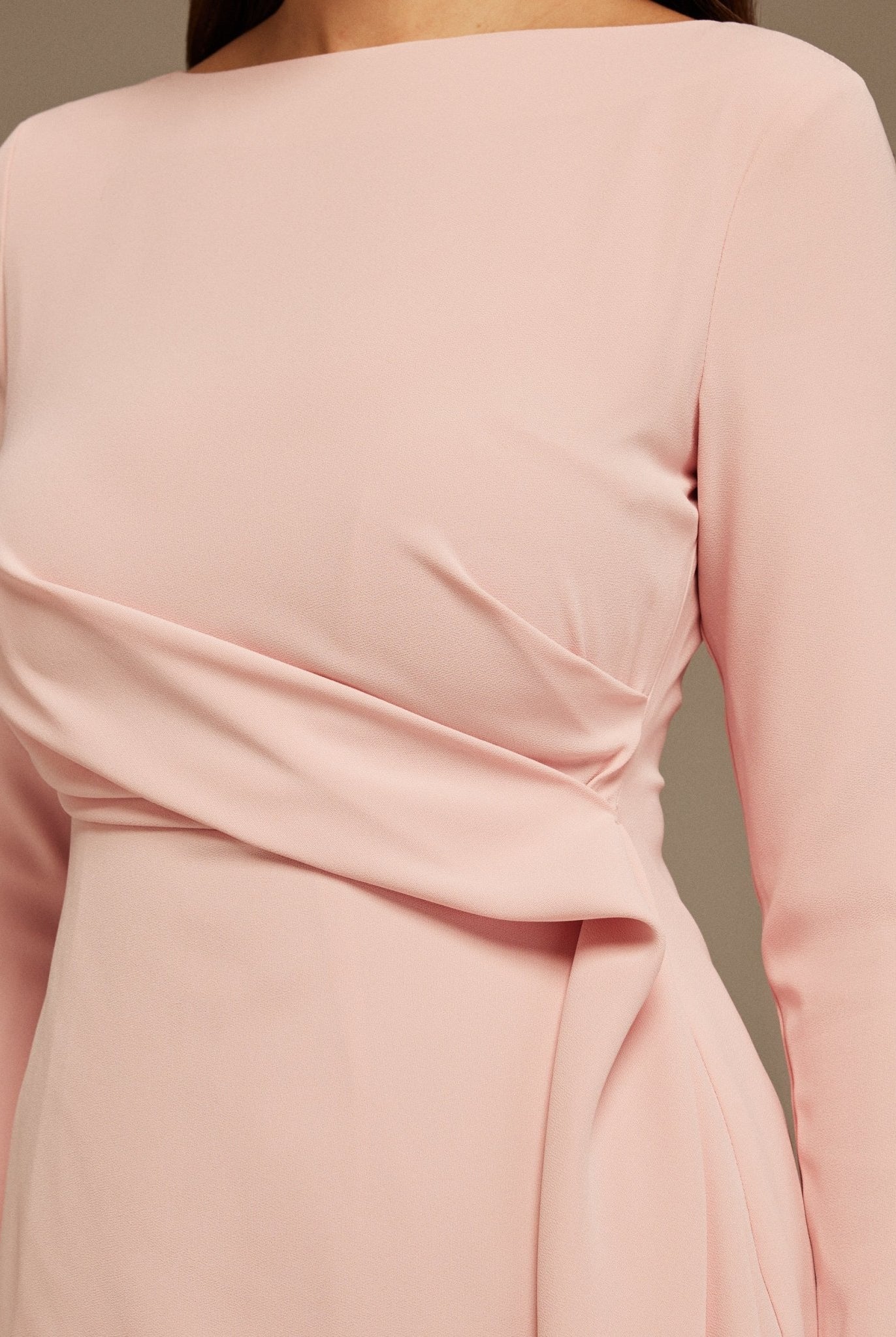 Draped Midi Dress with Long Sleeves - shopaleena