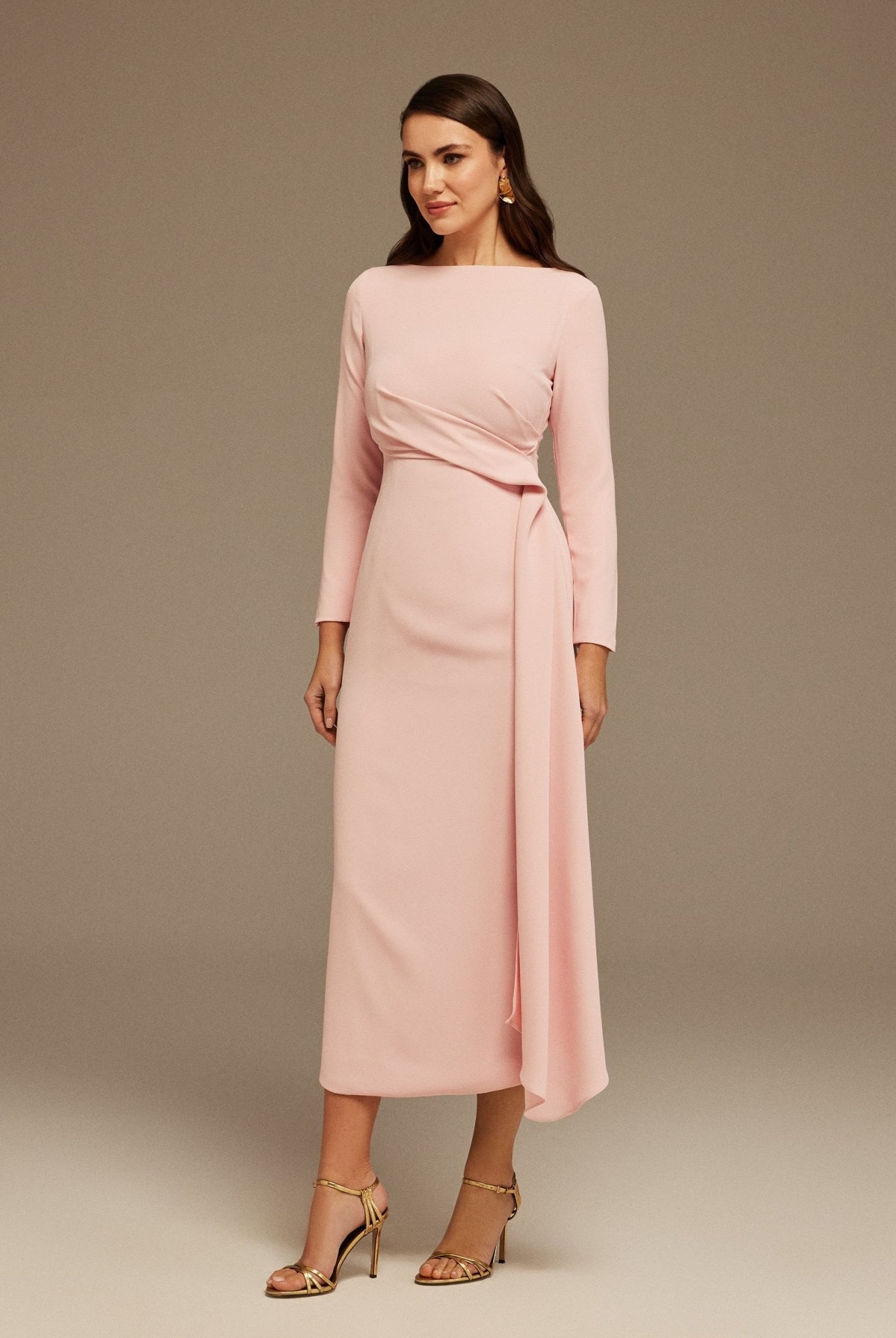 Draped Midi Dress with Long Sleeves - shopaleena