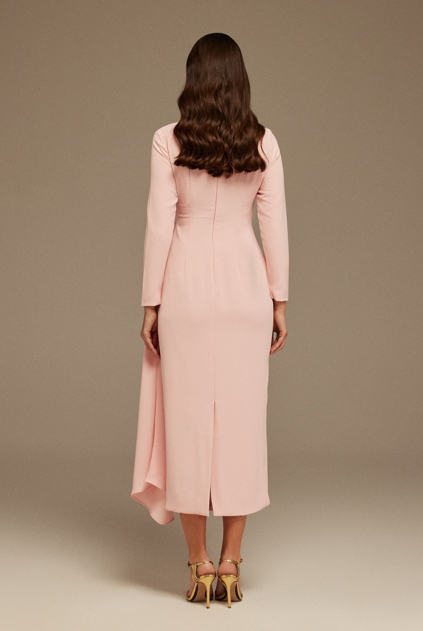 Draped Midi Dress with Long Sleeves - shopaleena