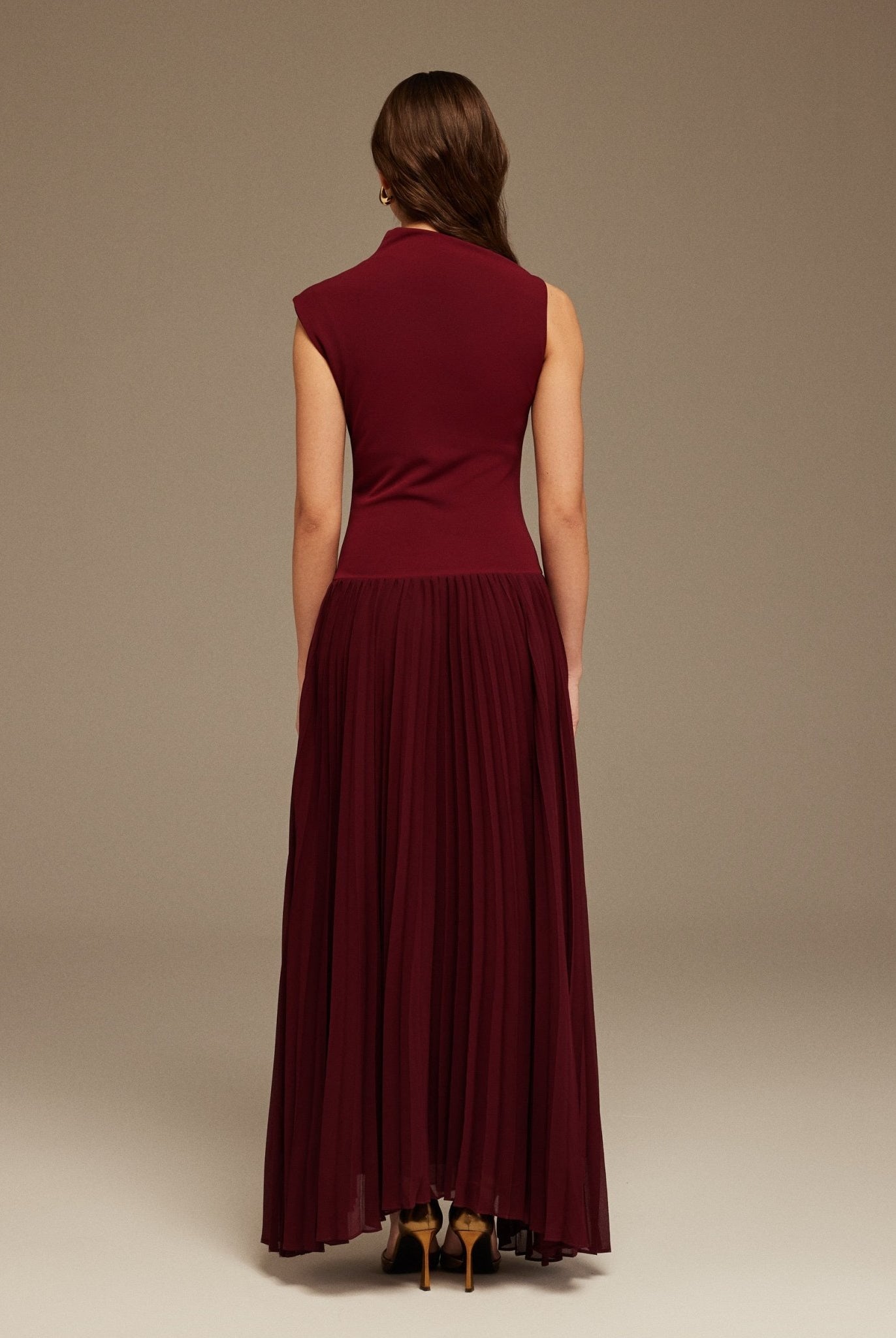 Draped Neck Pleated Skirt Maxi Dress - shopaleena