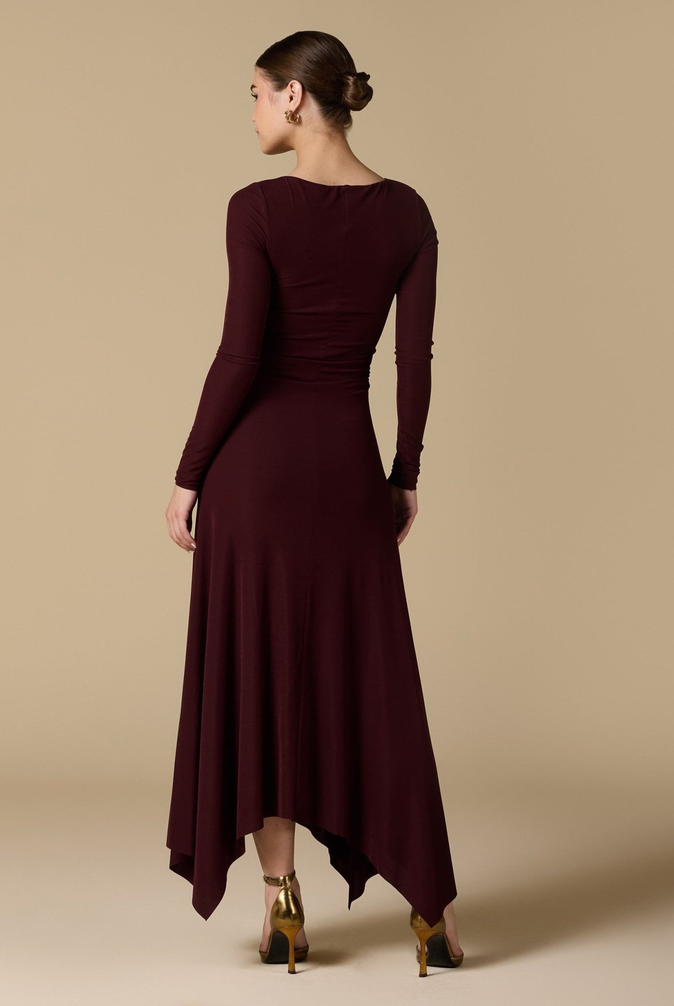Draped Neck Slim - Fit Midi Dress in Jersey - shopaleena