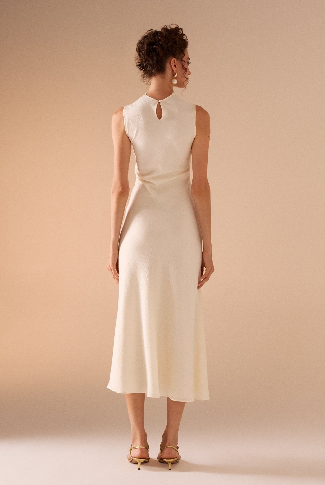 Draped Neckline Crepe Dress - shopaleena