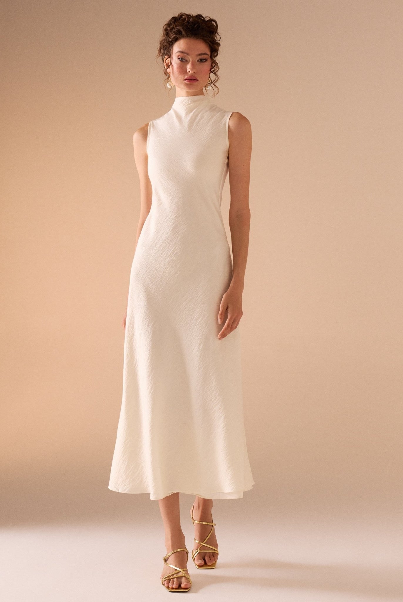 Draped Neckline Crepe Dress - shopaleena