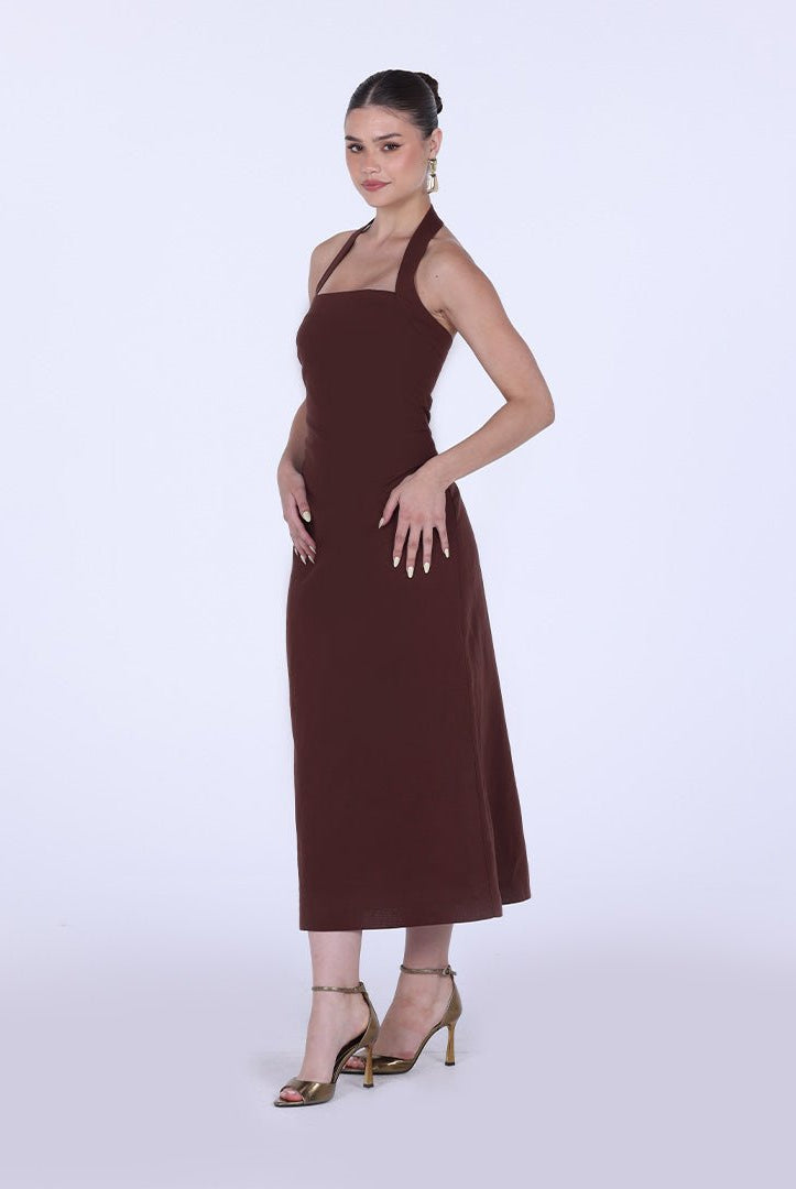 Draped Neckline Sleeveless Maxi Dress - shopaleena