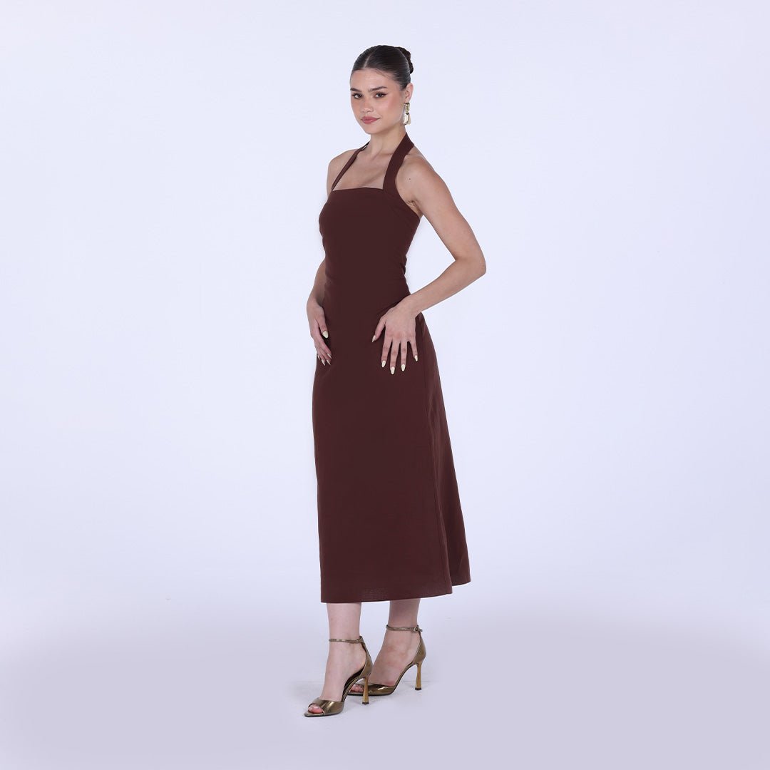 Draped Neckline Sleeveless Maxi Dress - shopaleena