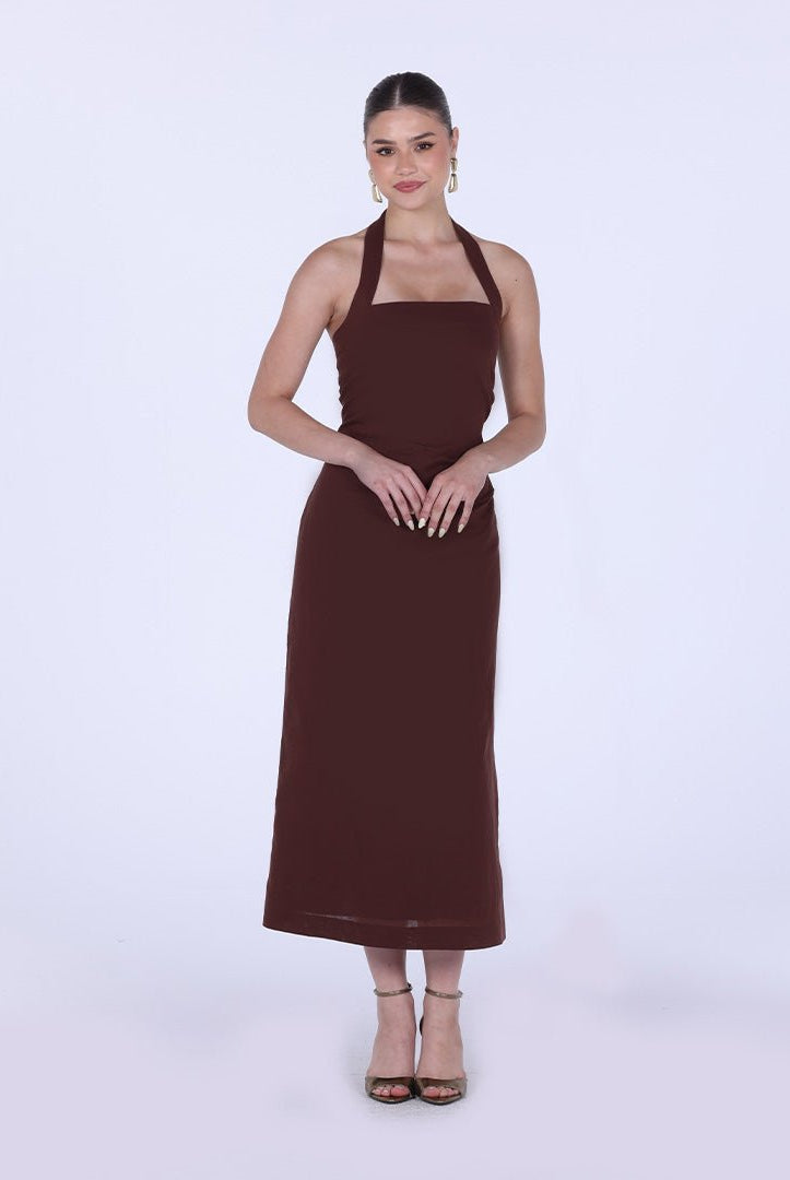 Draped Neckline Sleeveless Maxi Dress - shopaleena