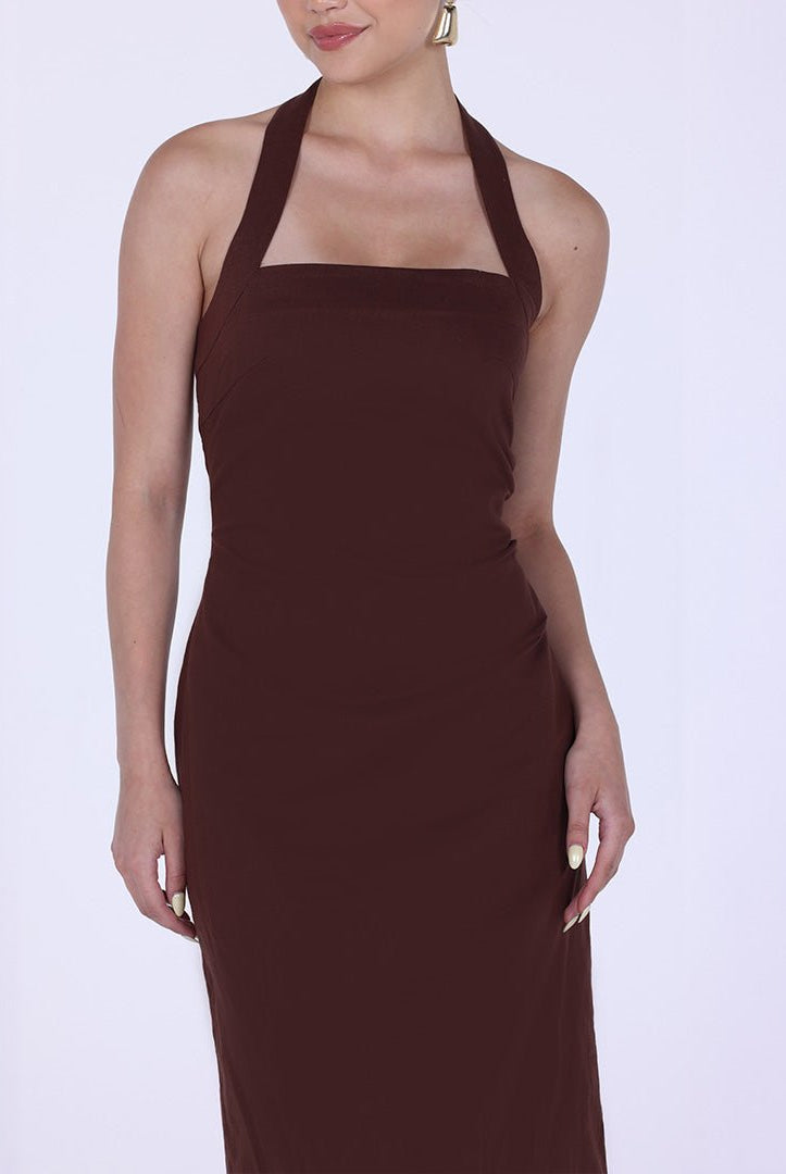 Draped Neckline Sleeveless Maxi Dress - shopaleena