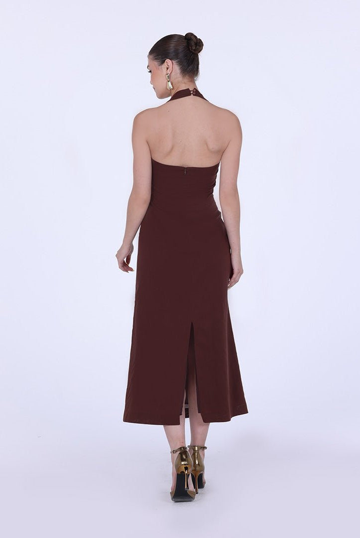 Draped Neckline Sleeveless Maxi Dress - shopaleena