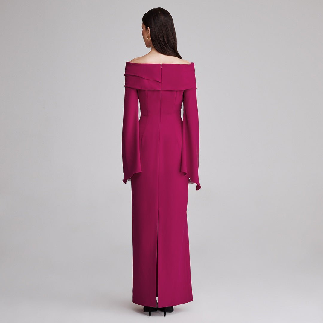 Draped off shoulder crepe Maxi dress - shopaleena