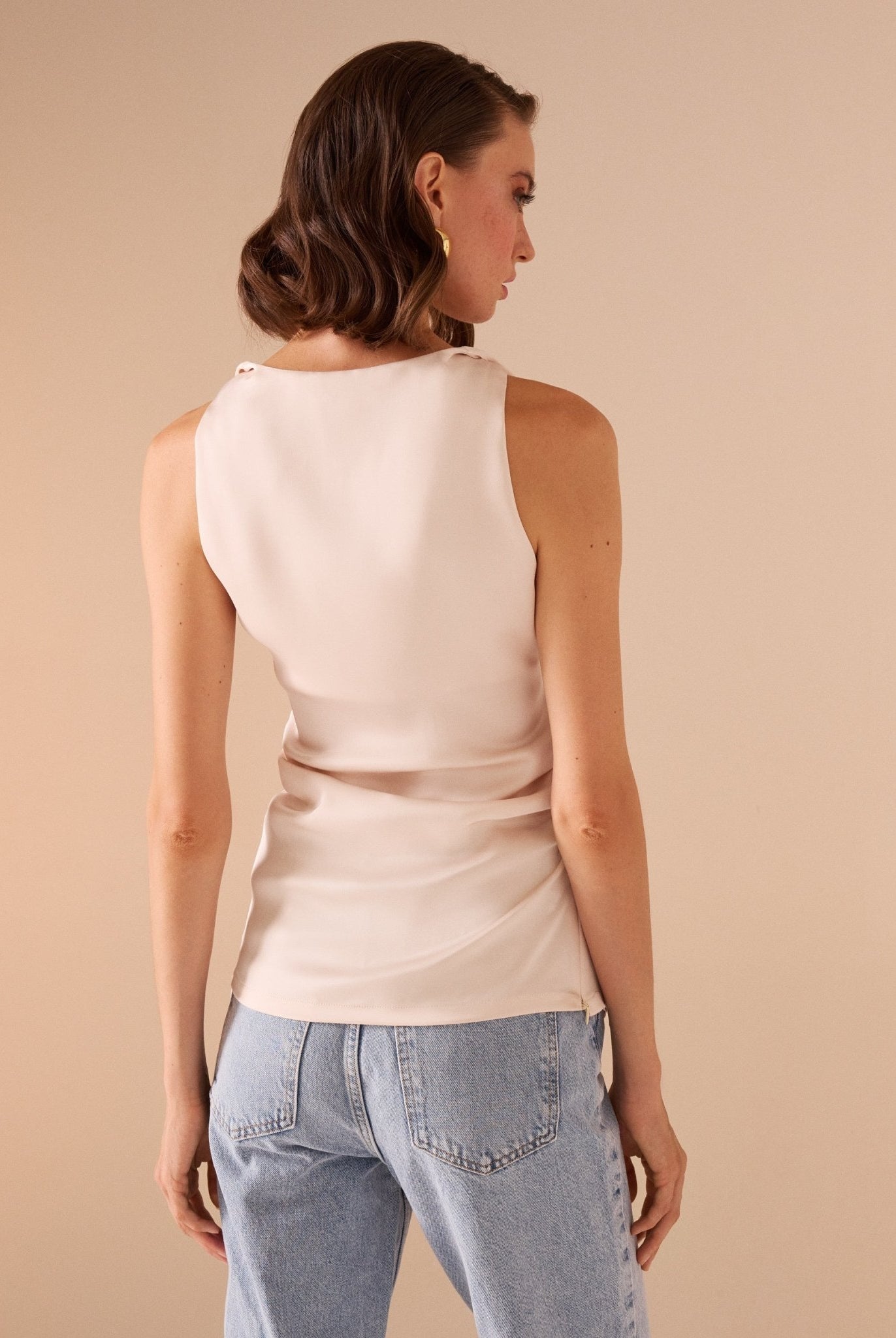 Draped Satin Effect Top - shopaleena