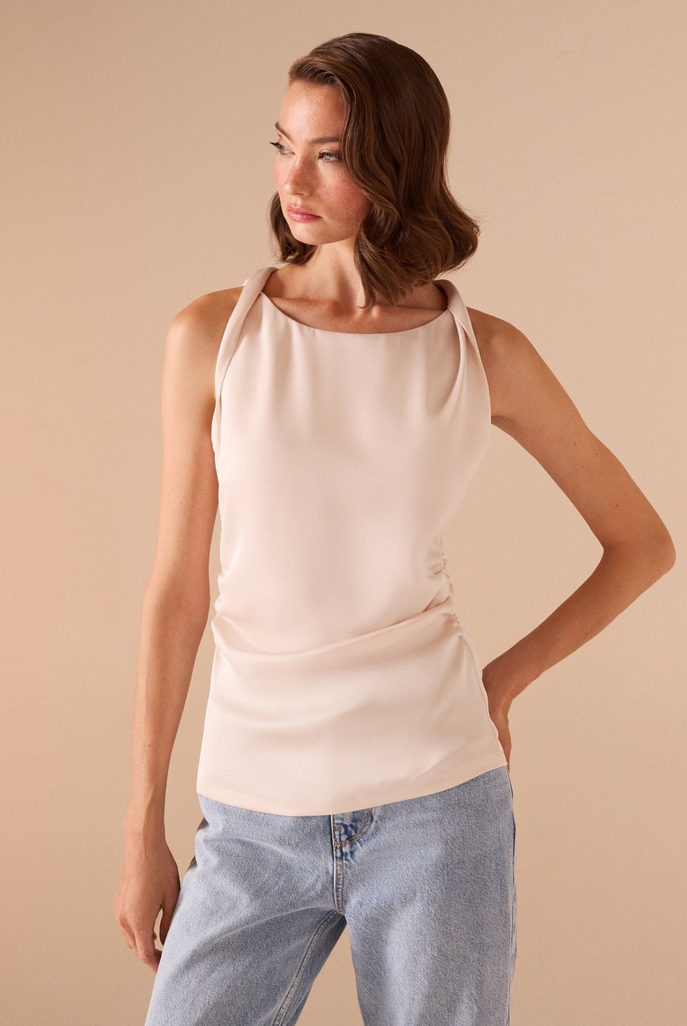 Draped Satin Effect Top - shopaleena
