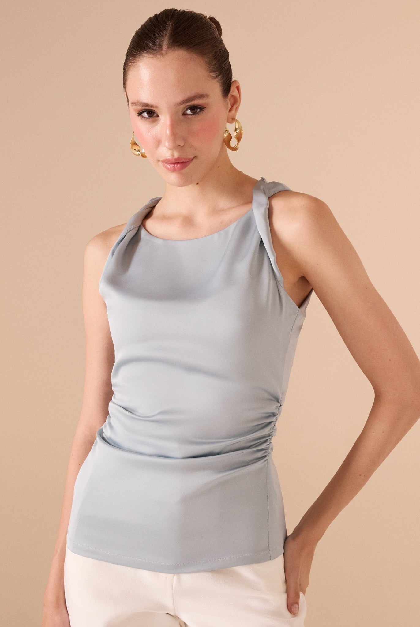 Draped Satin Effect Top - shopaleena
