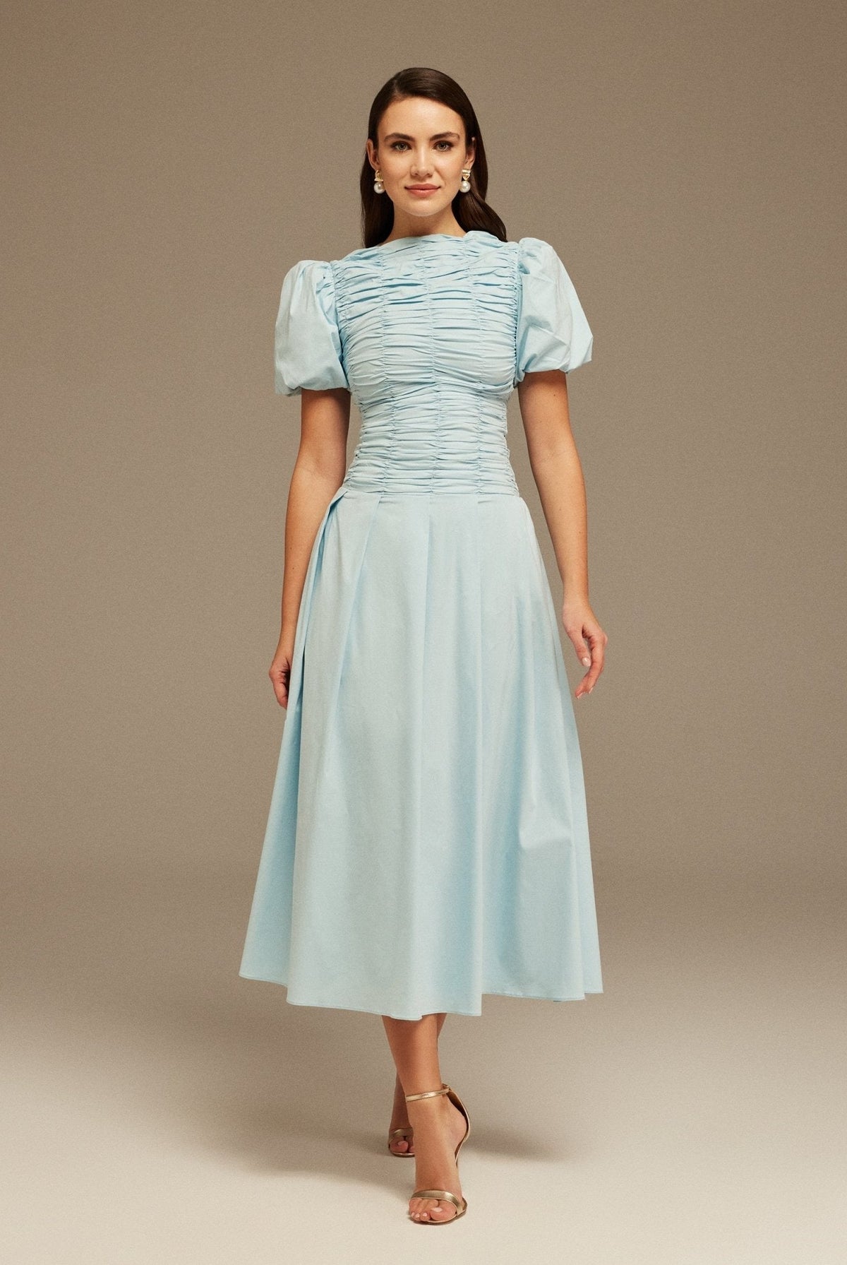 Draped Top Short Sleeve Midi Dress - shopaleena