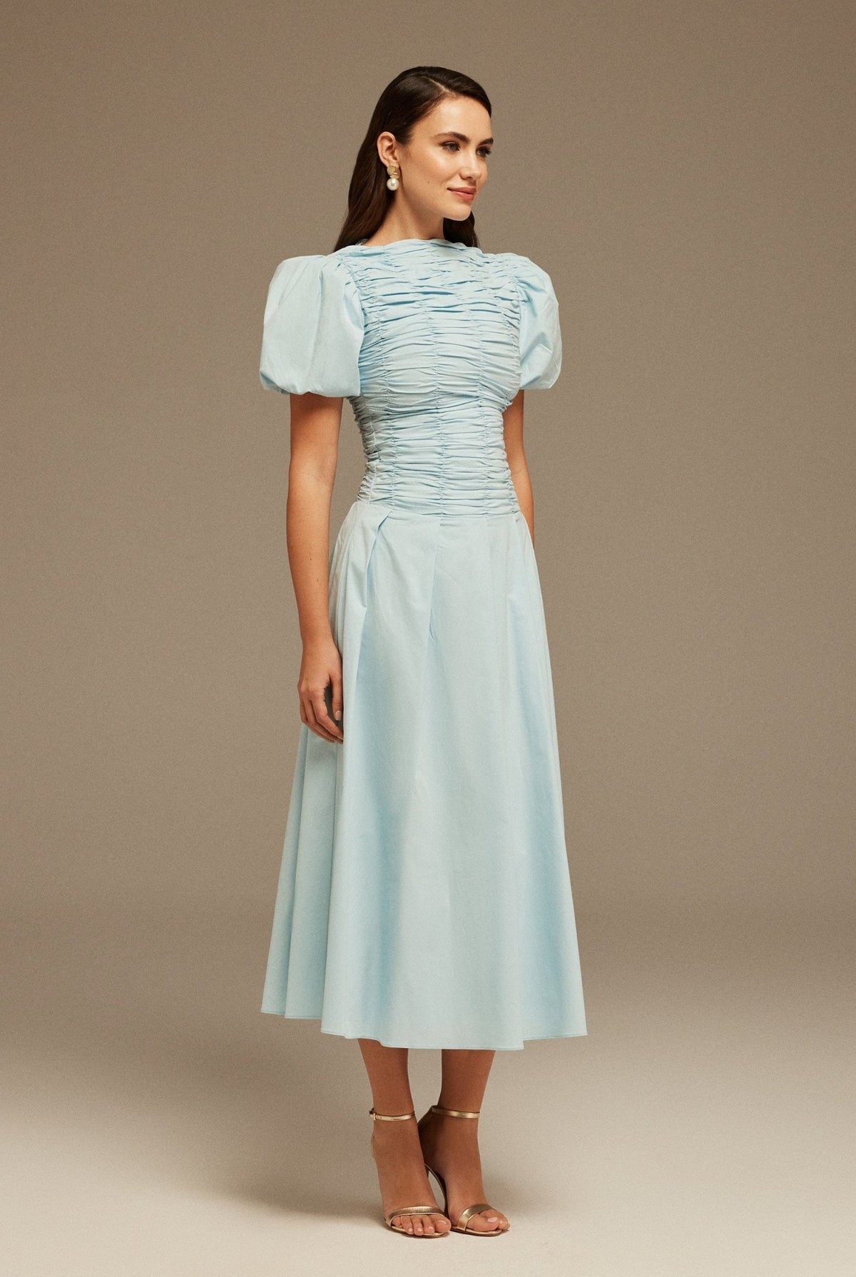 Draped Top Short Sleeve Midi Dress - shopaleena