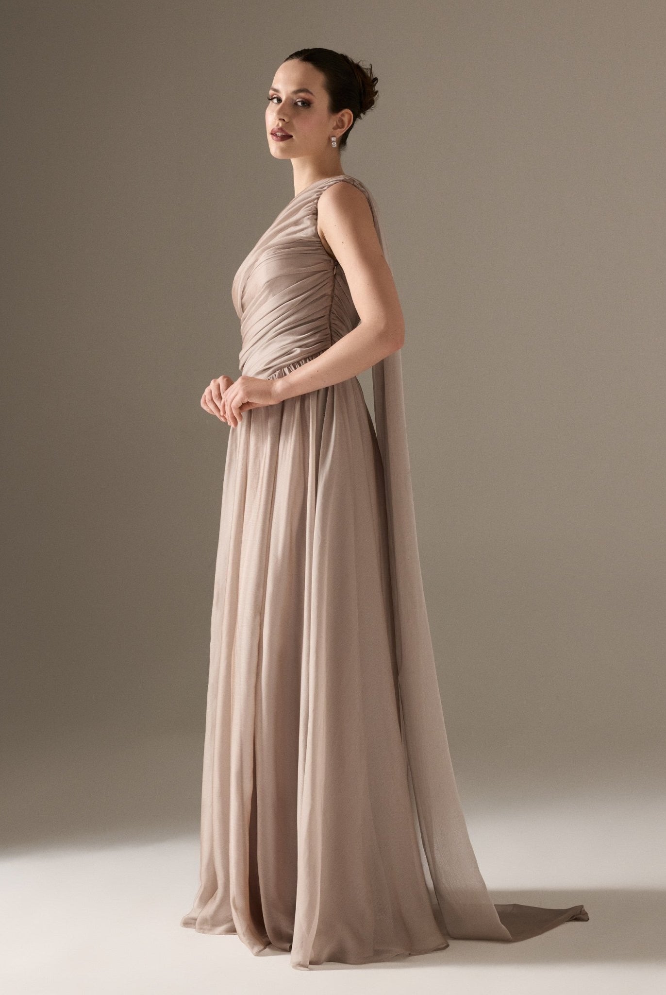 Drapped Long One Shoulder Dress - shopaleena