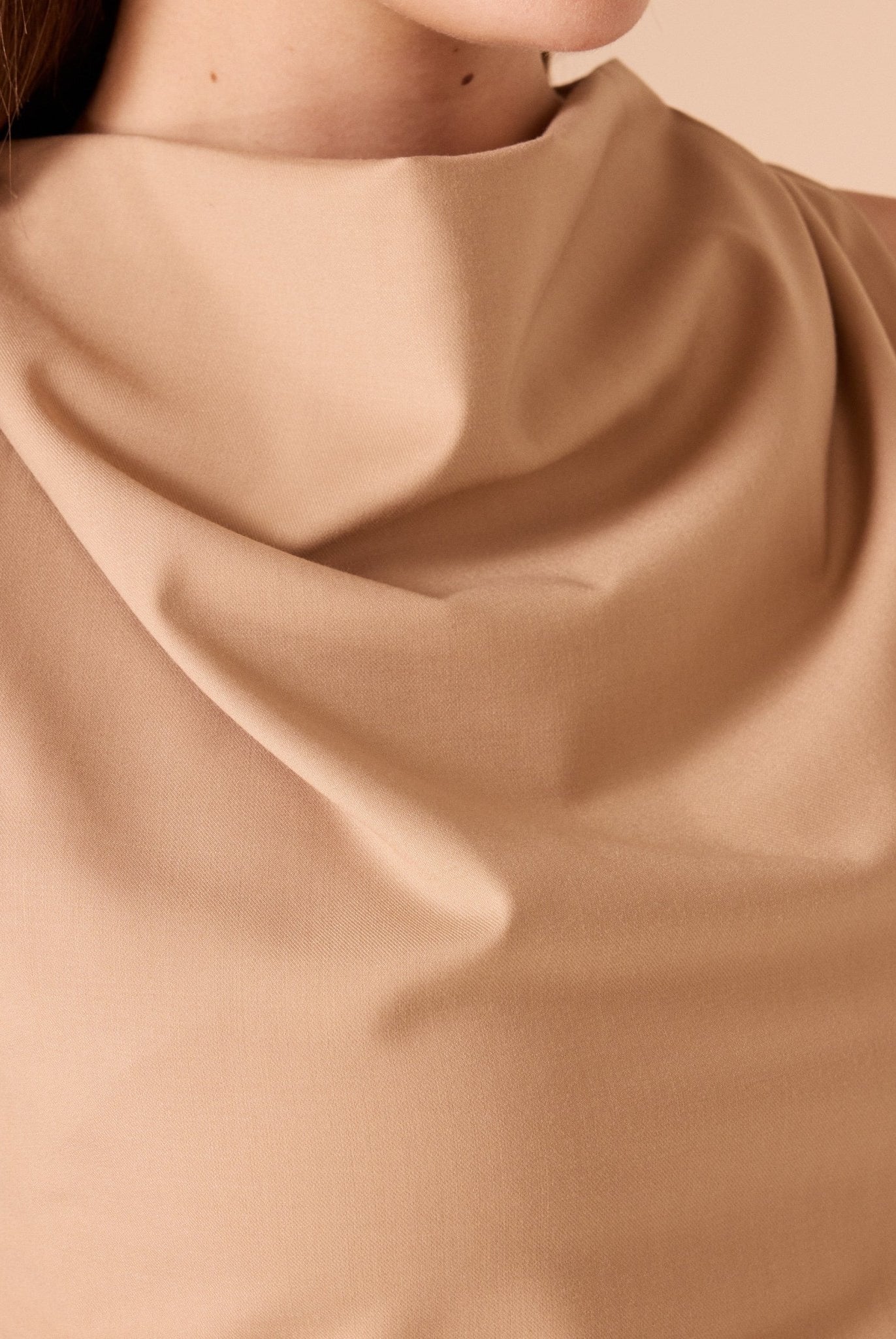 Draped Neck Twill Top - shopaleena