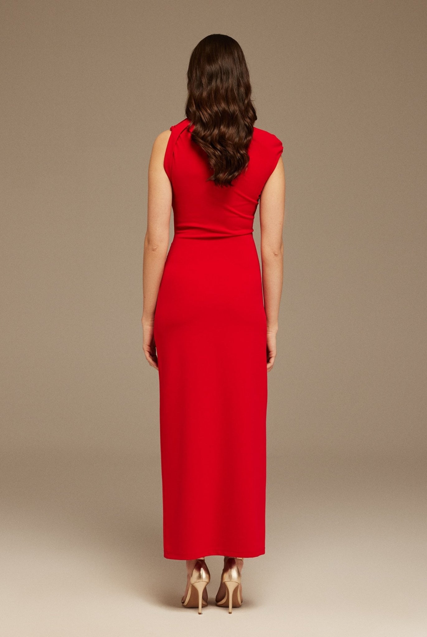 Drapping Shoulder Crepe Long Dress - shopaleena