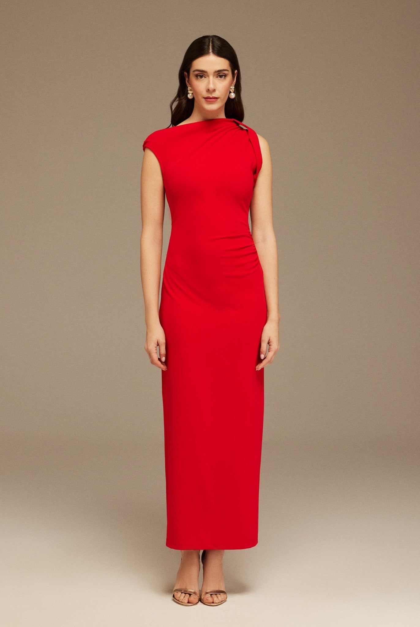 Drapping Shoulder Crepe Long Dress - shopaleena