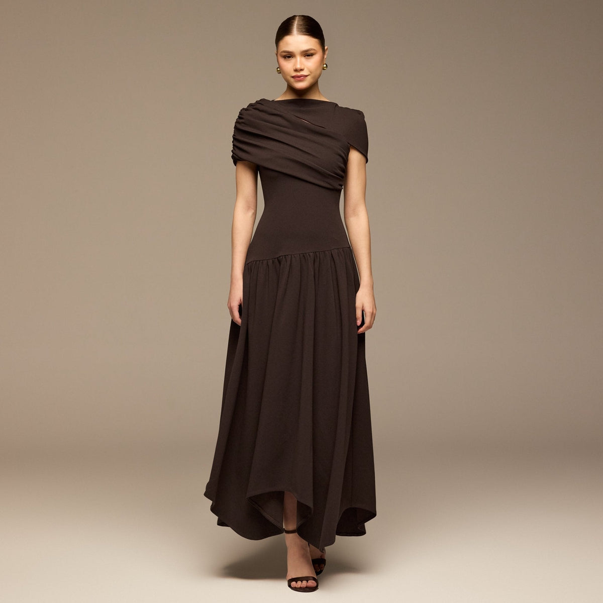 Dropped Waist Crepe Dress - shopaleena