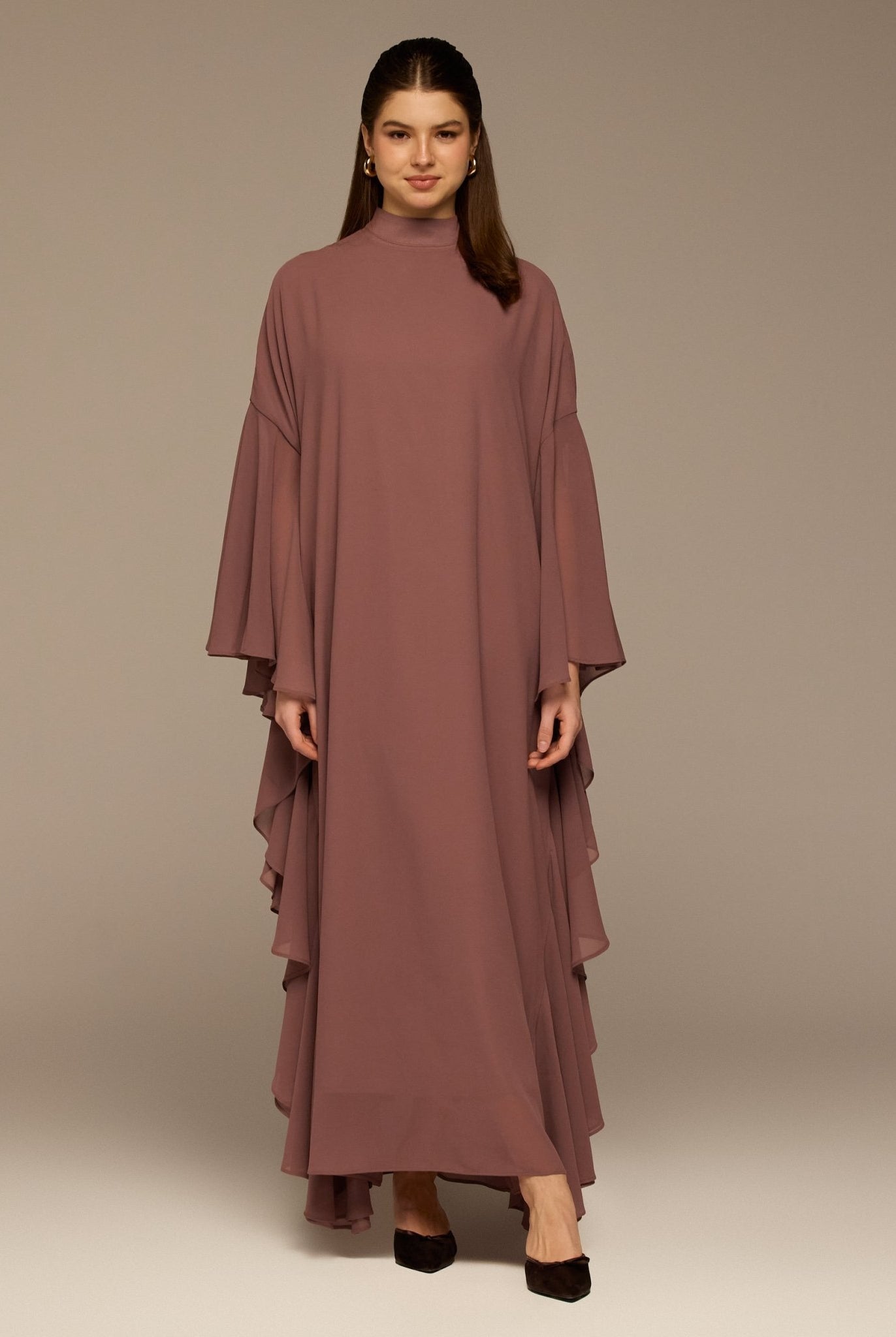 Dusty Pink Layered Cape Kaftan - shopaleena
