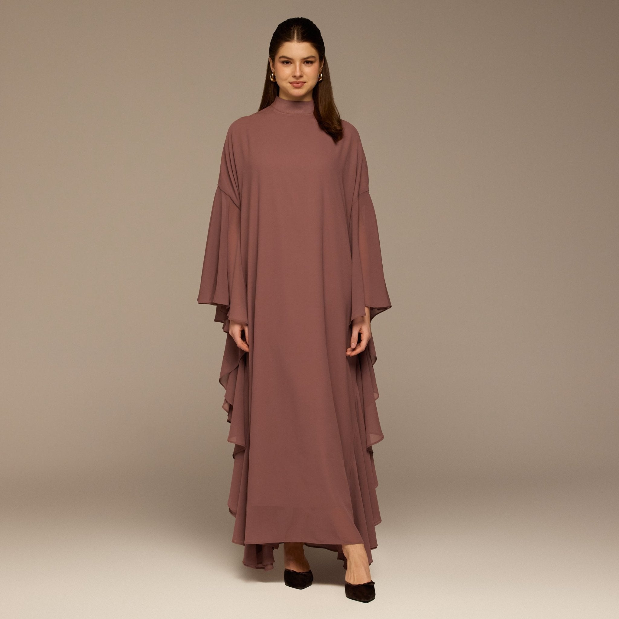 Dusty Pink Layered Cape Kaftan - shopaleena
