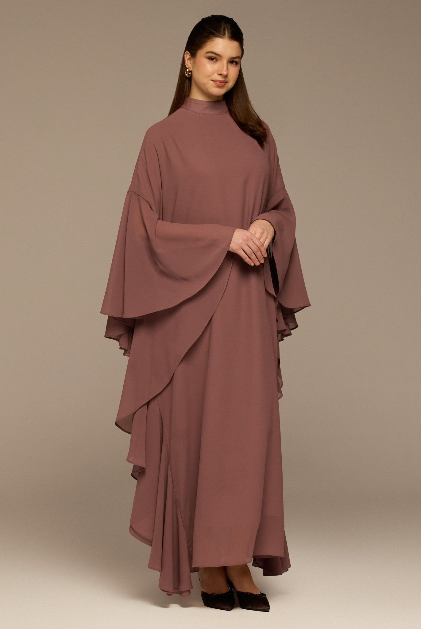 Dusty Pink Layered Cape Kaftan - shopaleena