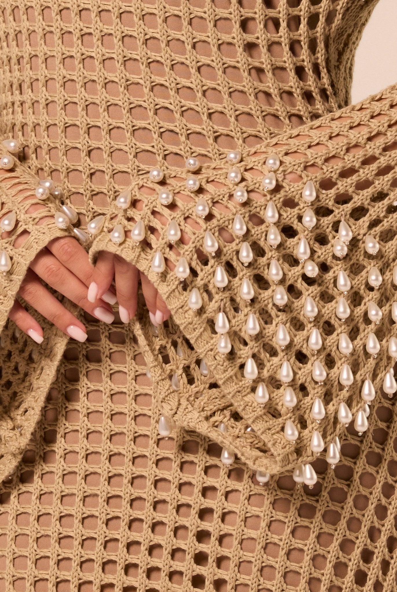 Embellished Bell Sleeve Crochet Dress - shopaleena