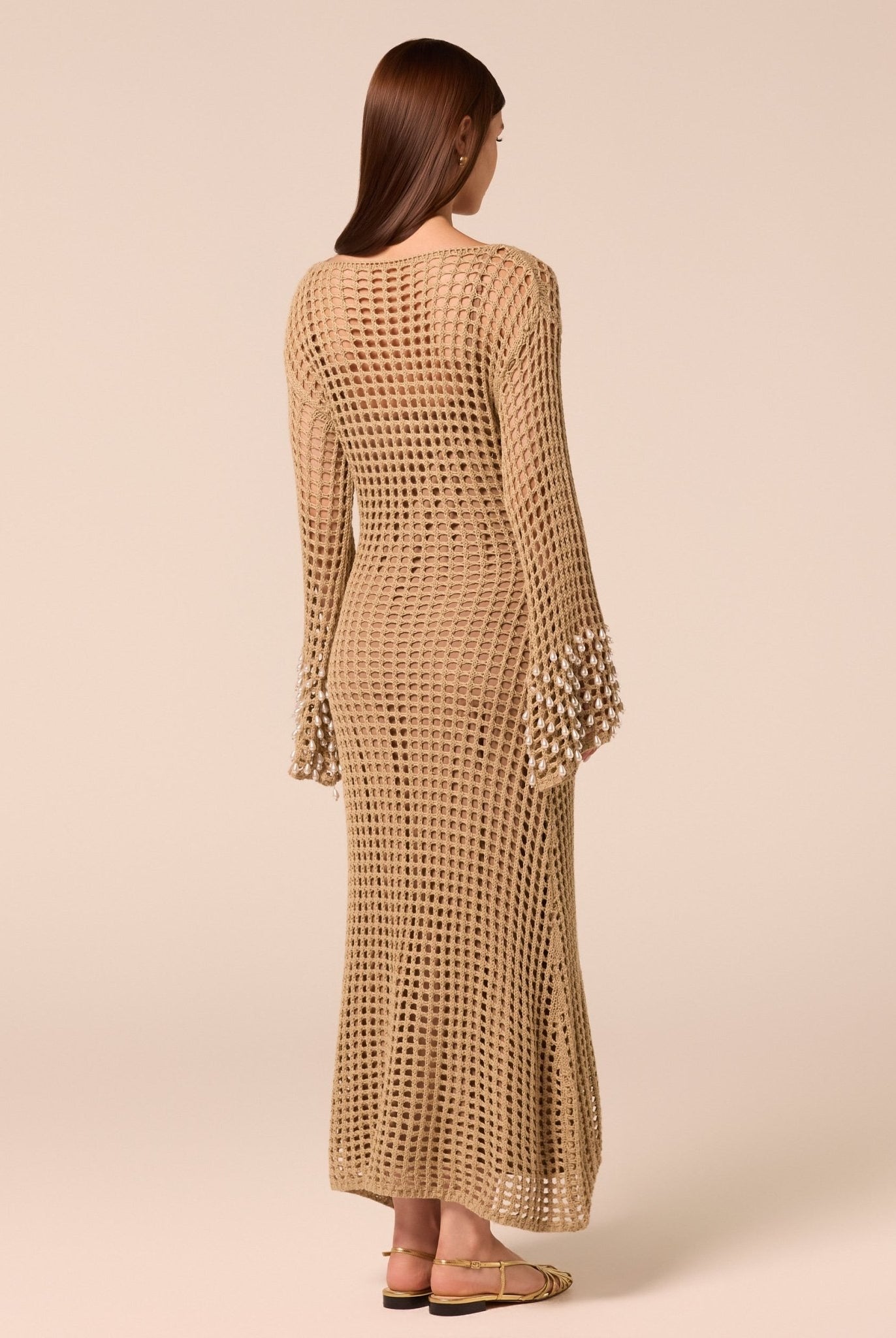Embellished Bell Sleeve Crochet Dress - shopaleena