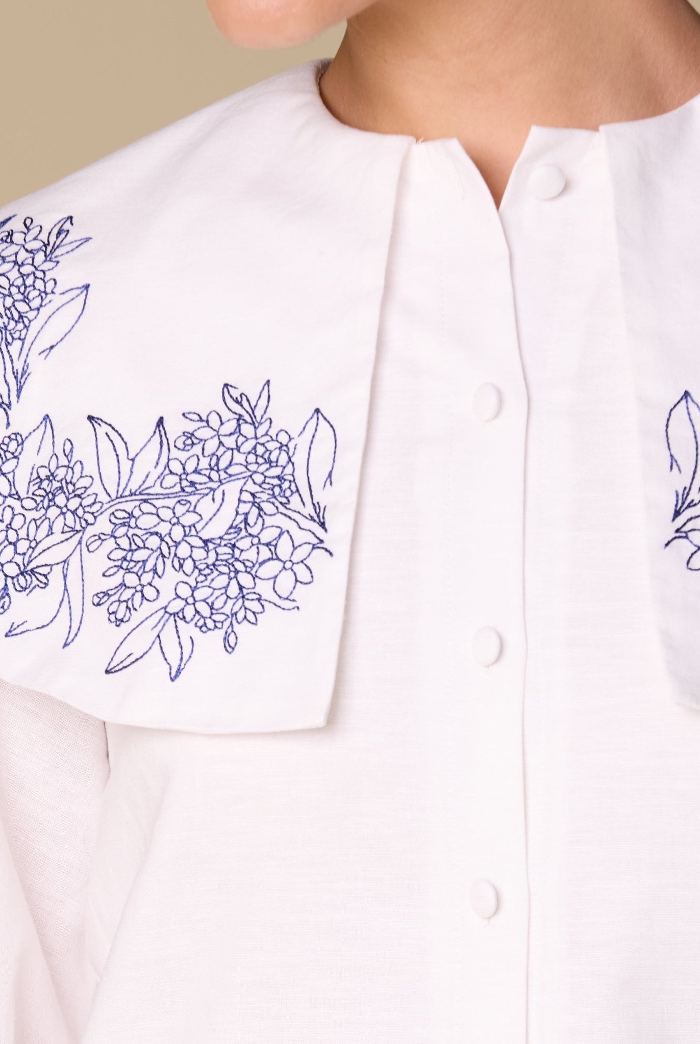 Embroidered Puff Sleeve Linen Top - shopaleena