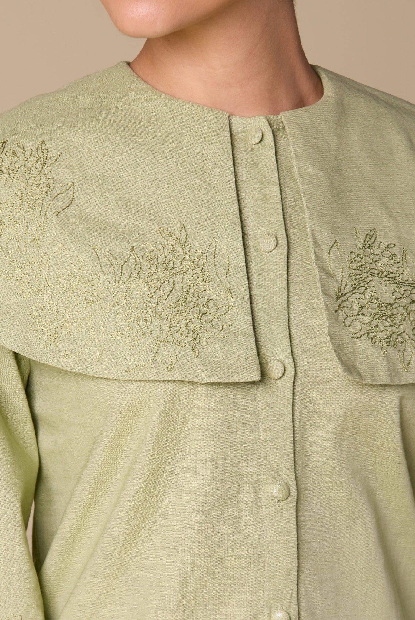 Embroidered Puff Sleeve Linen Top - shopaleena