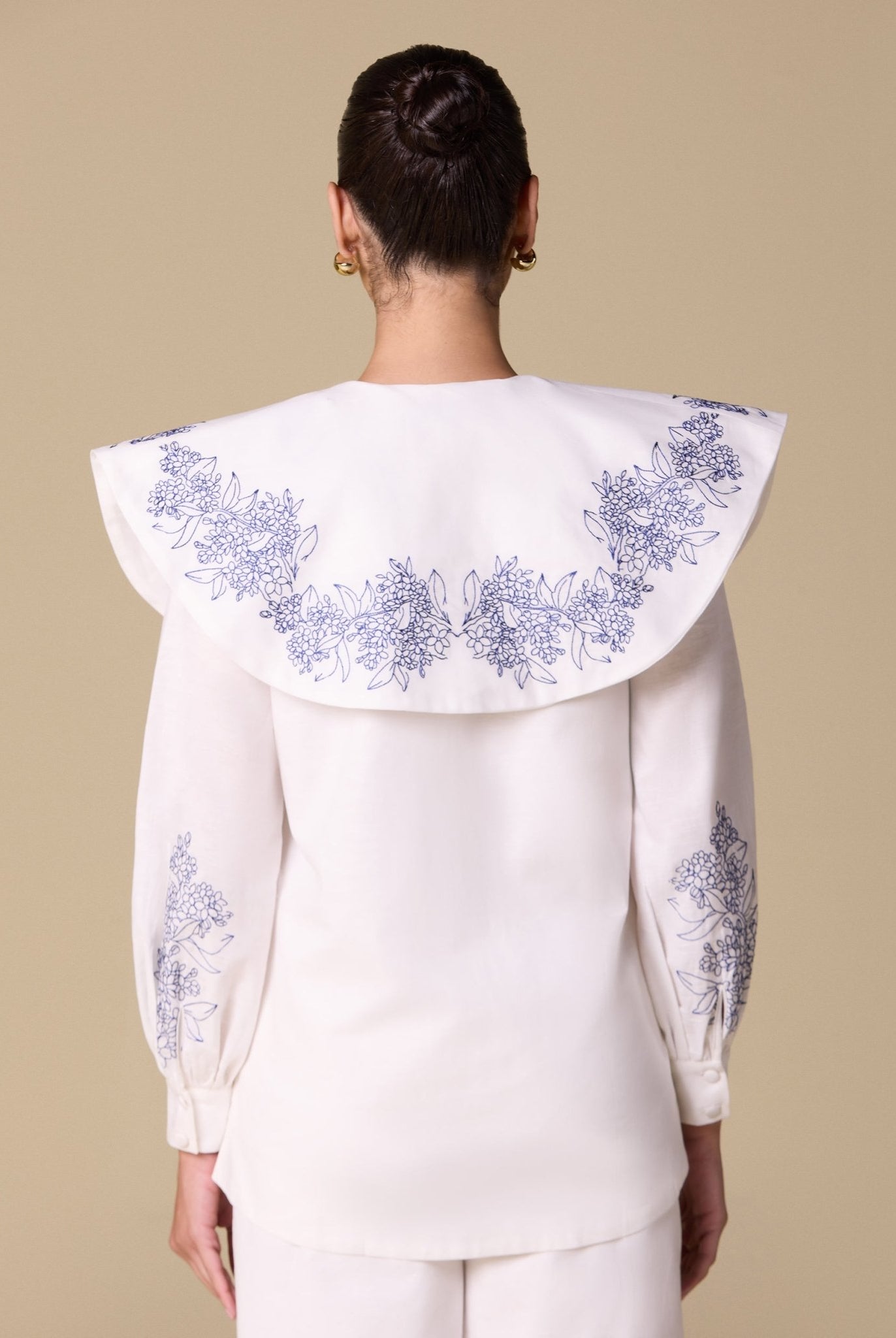 Embroidered Puff Sleeve Linen Top - shopaleena