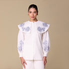 Embroidered Puff Sleeve Linen Top - shopaleena