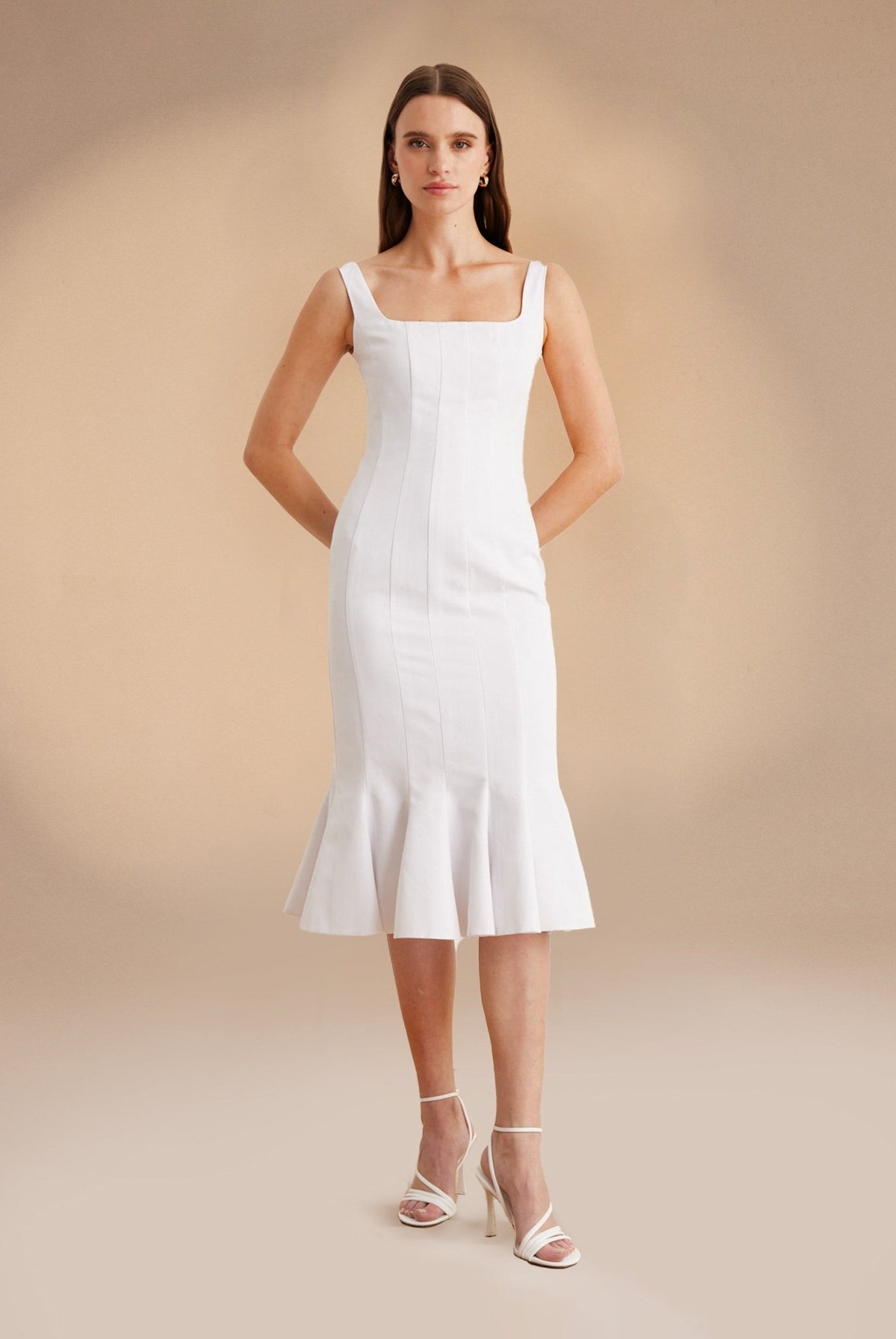 Fitted Bodycon Midi Dress in Cotton-blend - shopaleena