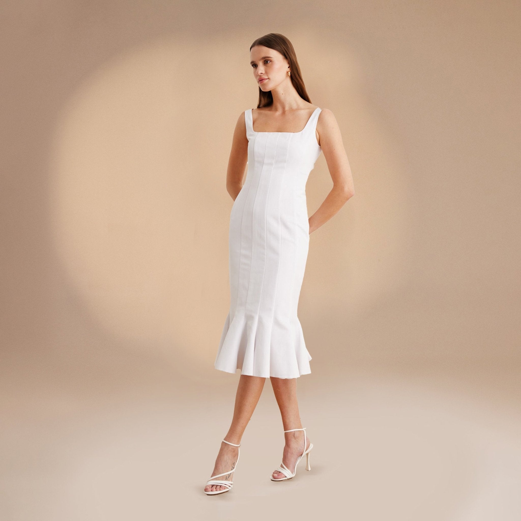 Fitted Bodycon Midi Dress in Cotton-blend - shopaleena