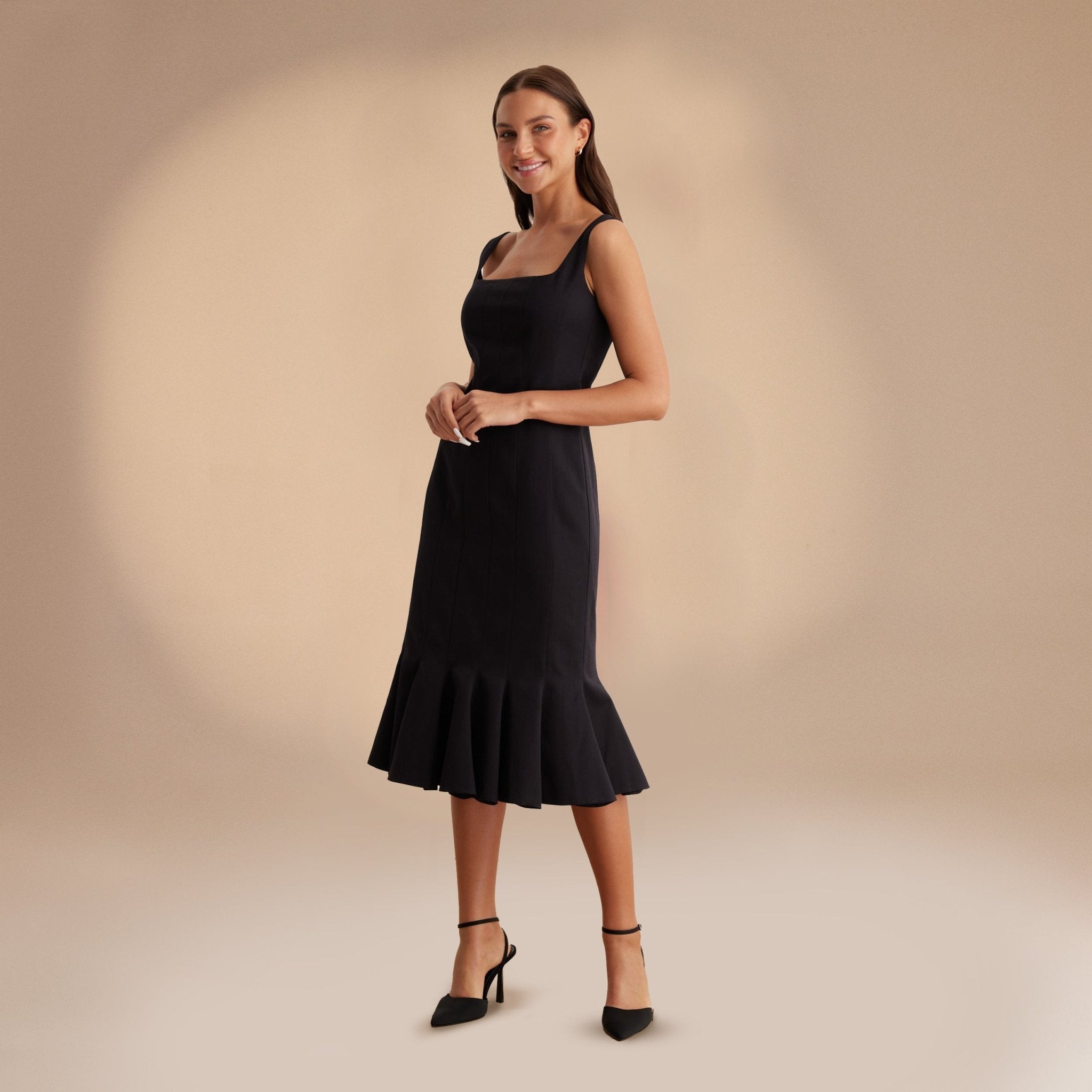 Fitted Bodycon Midi Dress in Cotton-blend - shopaleena