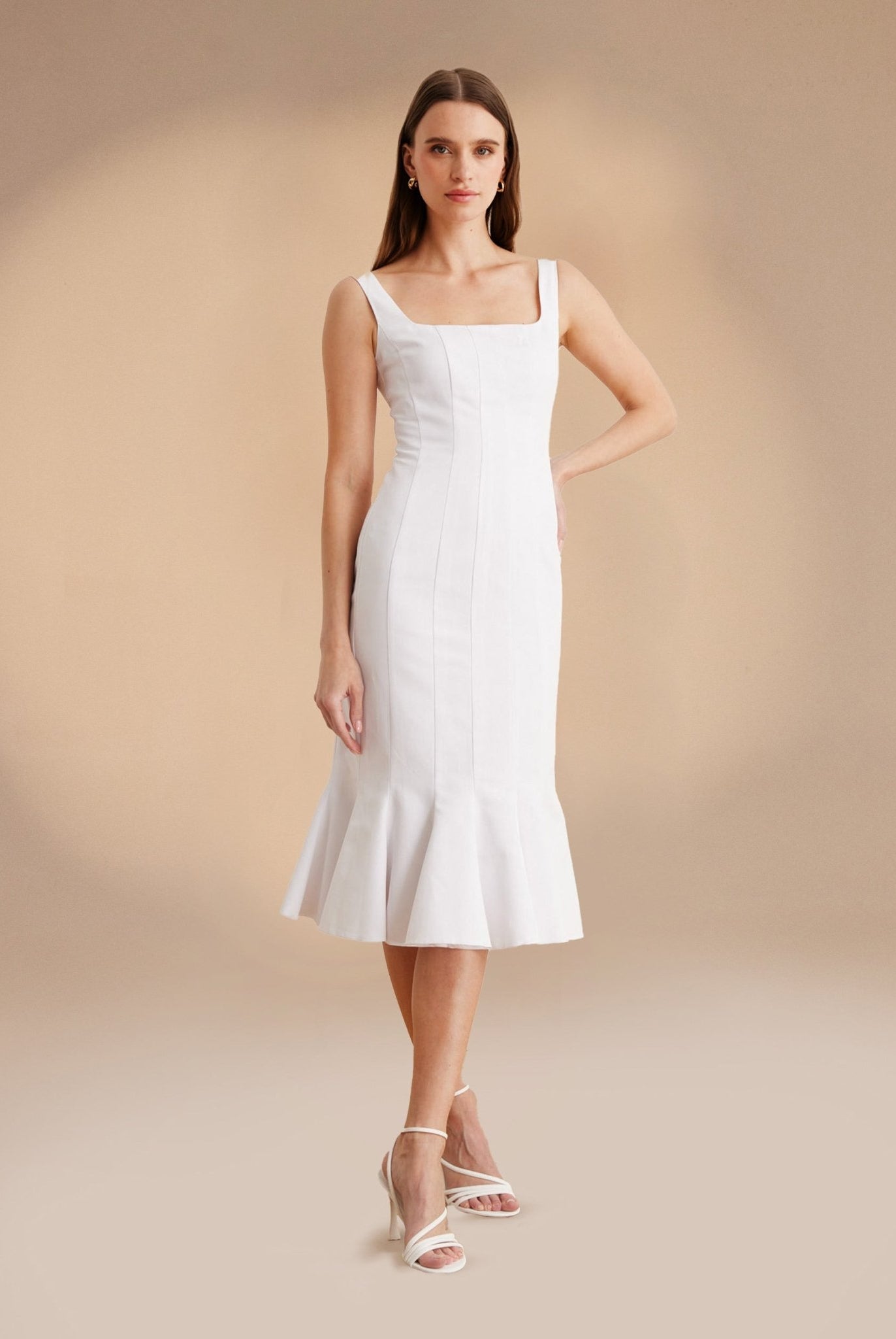 Fitted Bodycon Midi Dress in Cotton-blend - shopaleena