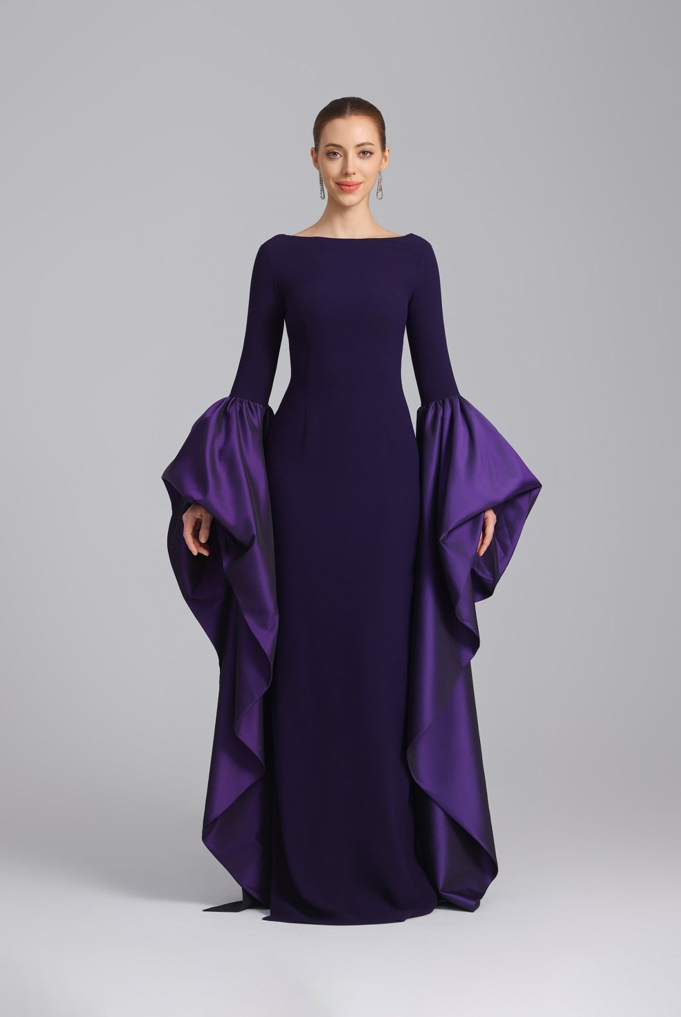 Fitted Gown With Extra Long Sleeves - shopaleena
