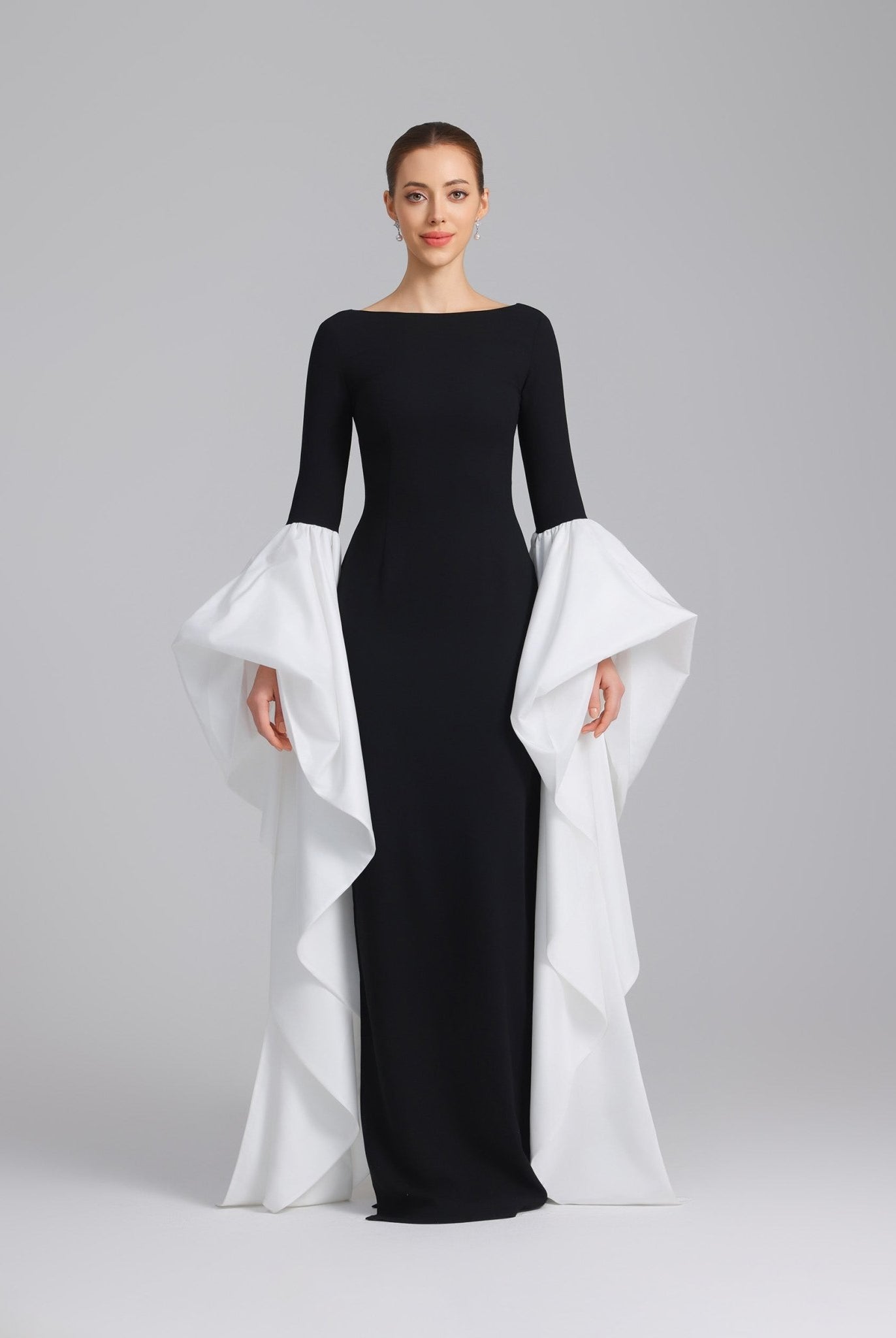 Fitted Gown With Extra Long Sleeves - shopaleena