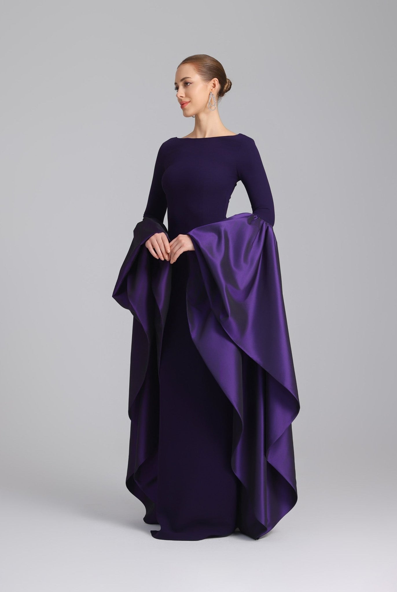 Fitted Gown With Extra Long Sleeves - shopaleena