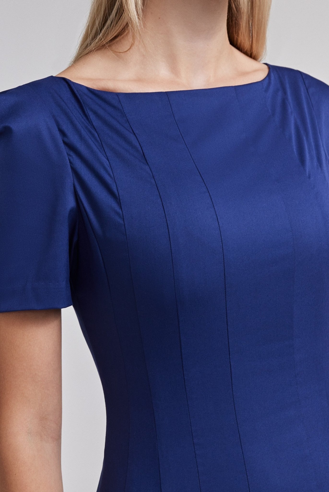 Fitted Waist Flared Twill Midi Dress - shopaleena