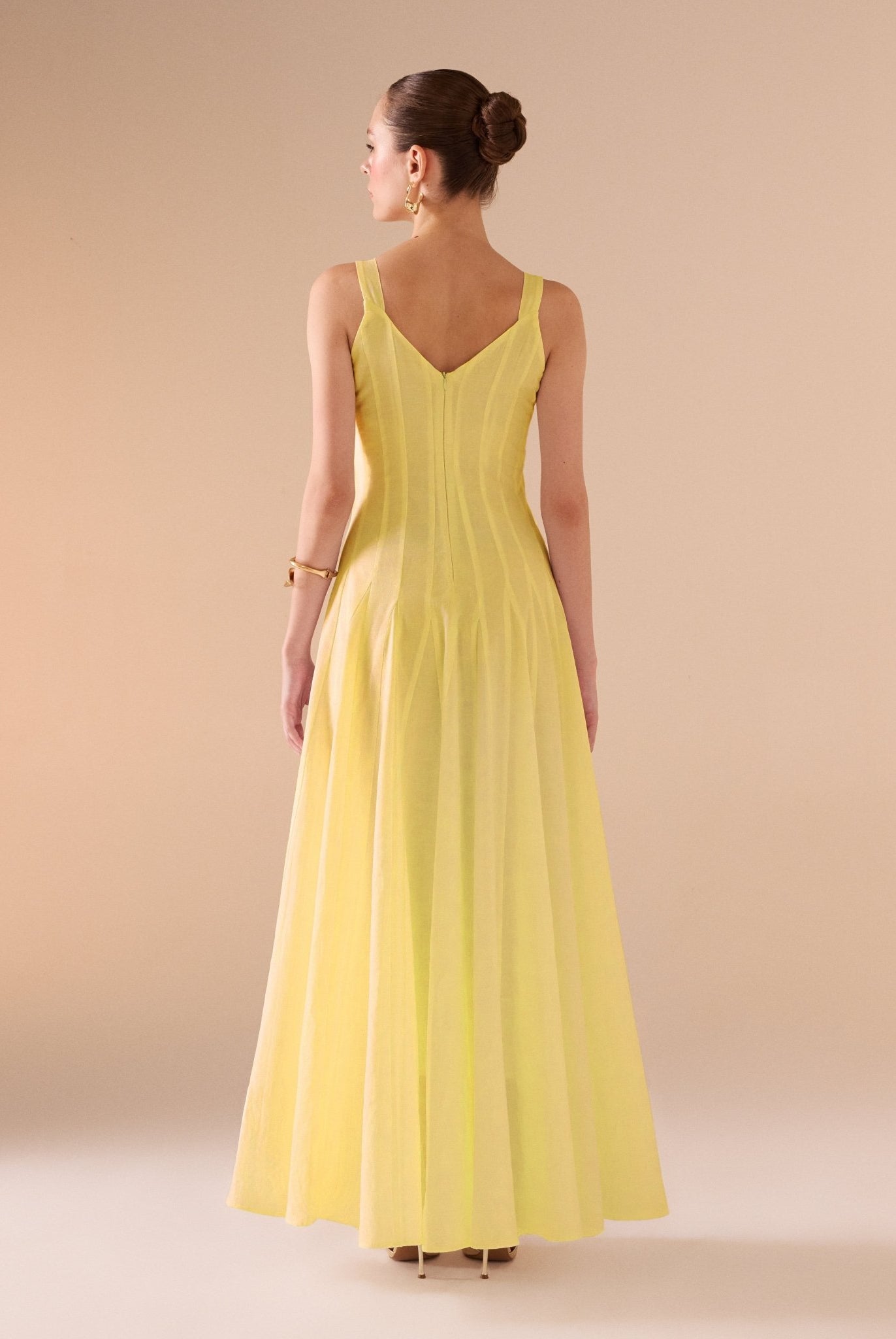 Fitted waist maxi linen dress - shopaleena